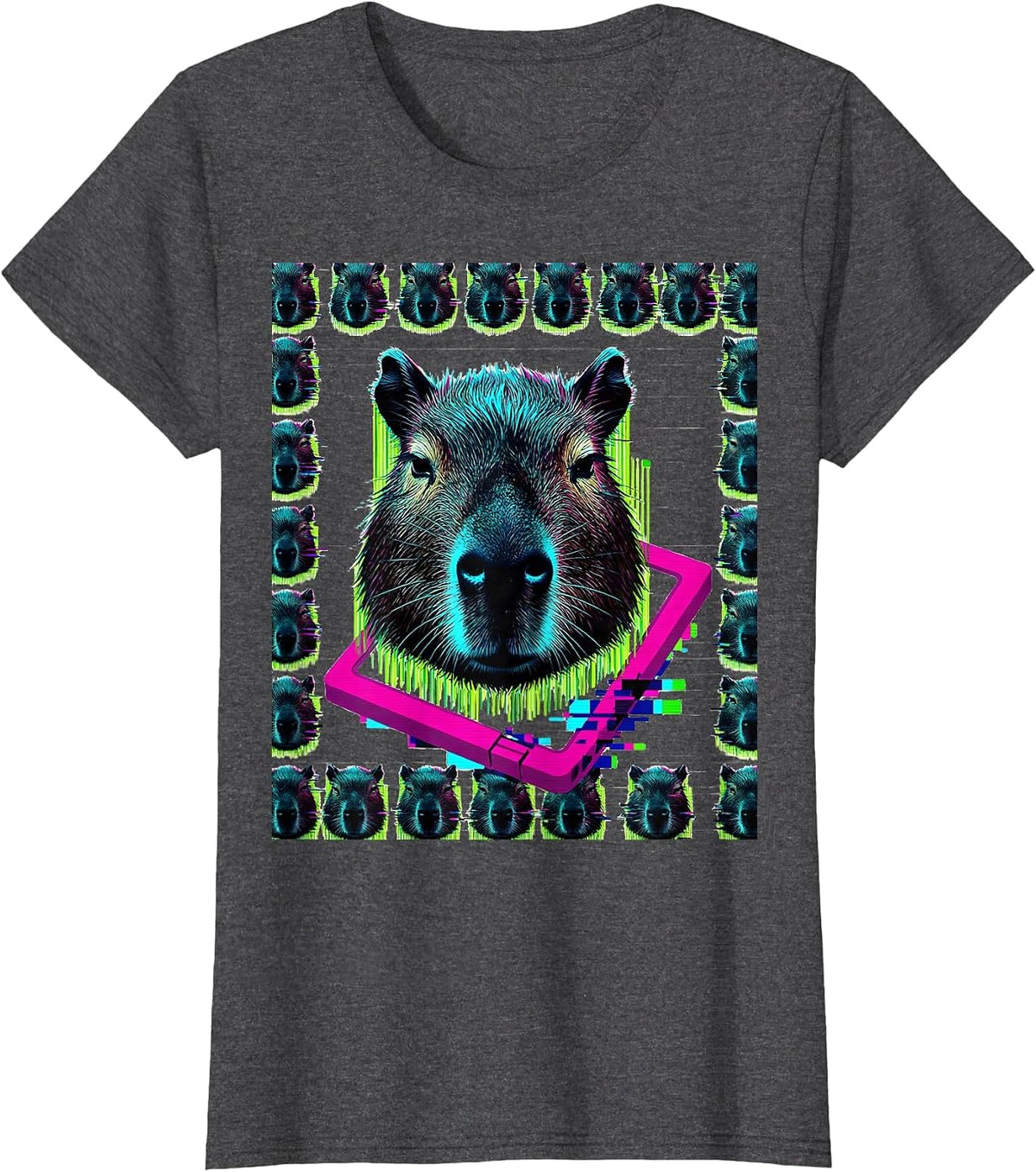 Women's Capybara Glitch Gamer Meme Humor T-Shirt - Dark Heather Grey