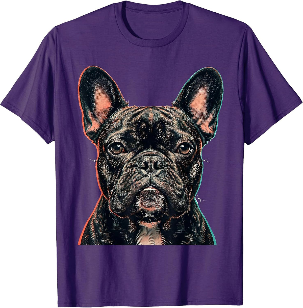 French Bulldog Head Stubborn Sideways Stare Pet Lover T-Shirt - Purple