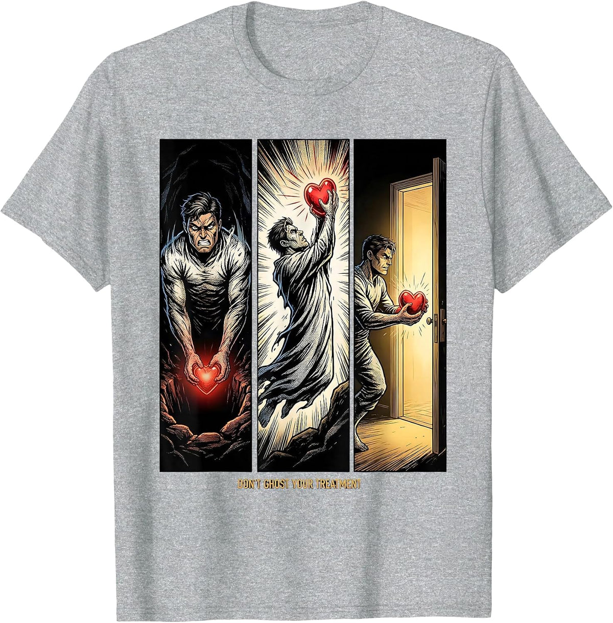 Men's Don't Ghost Your Treatment Comic Book Ghost Mental Health T-Shirt - Heather Grey