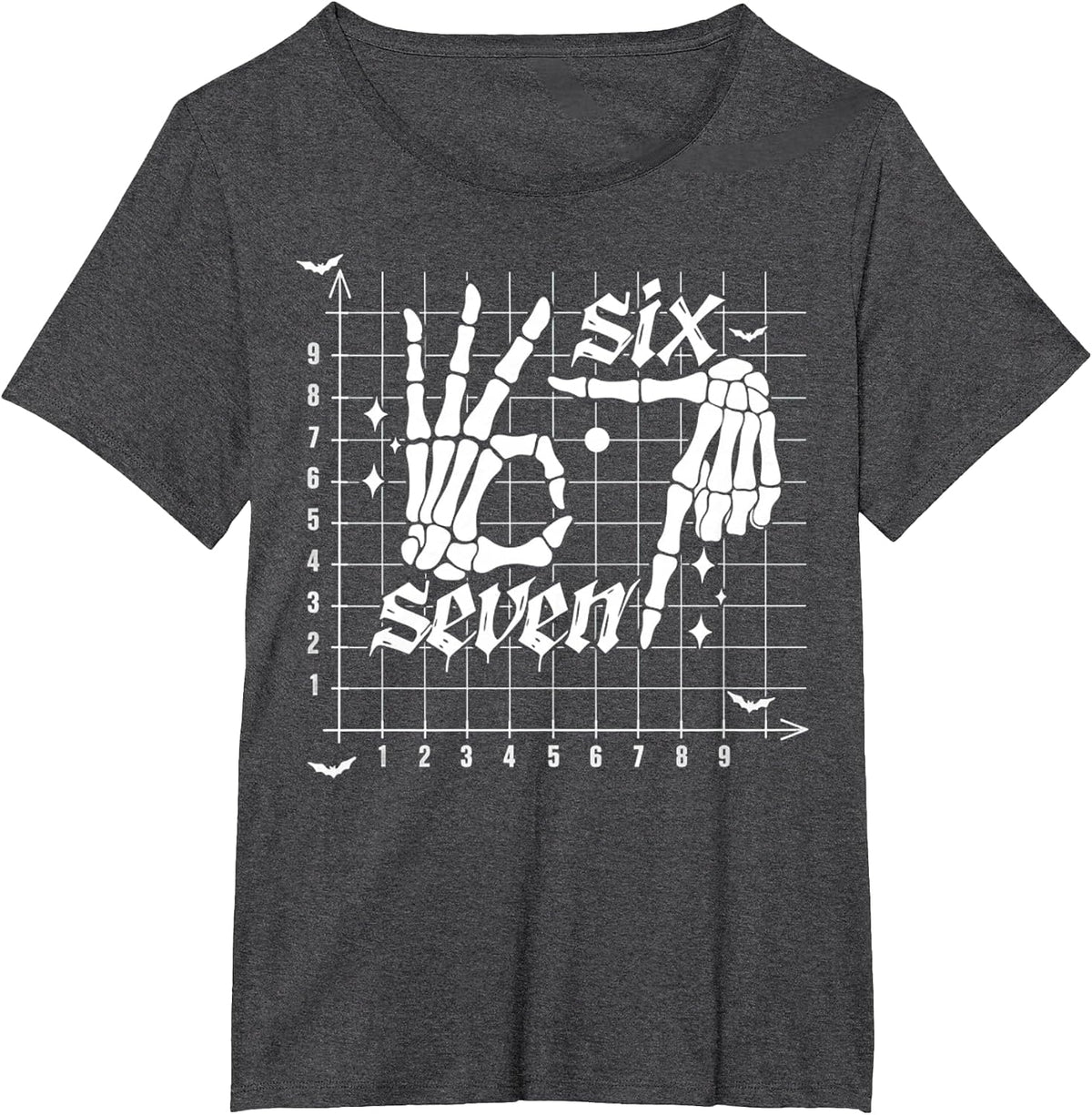 Six Seven Coordinate (6,7) Funny Skeleton Math Teacher 67 T-Shirt - Dark Heather Grey