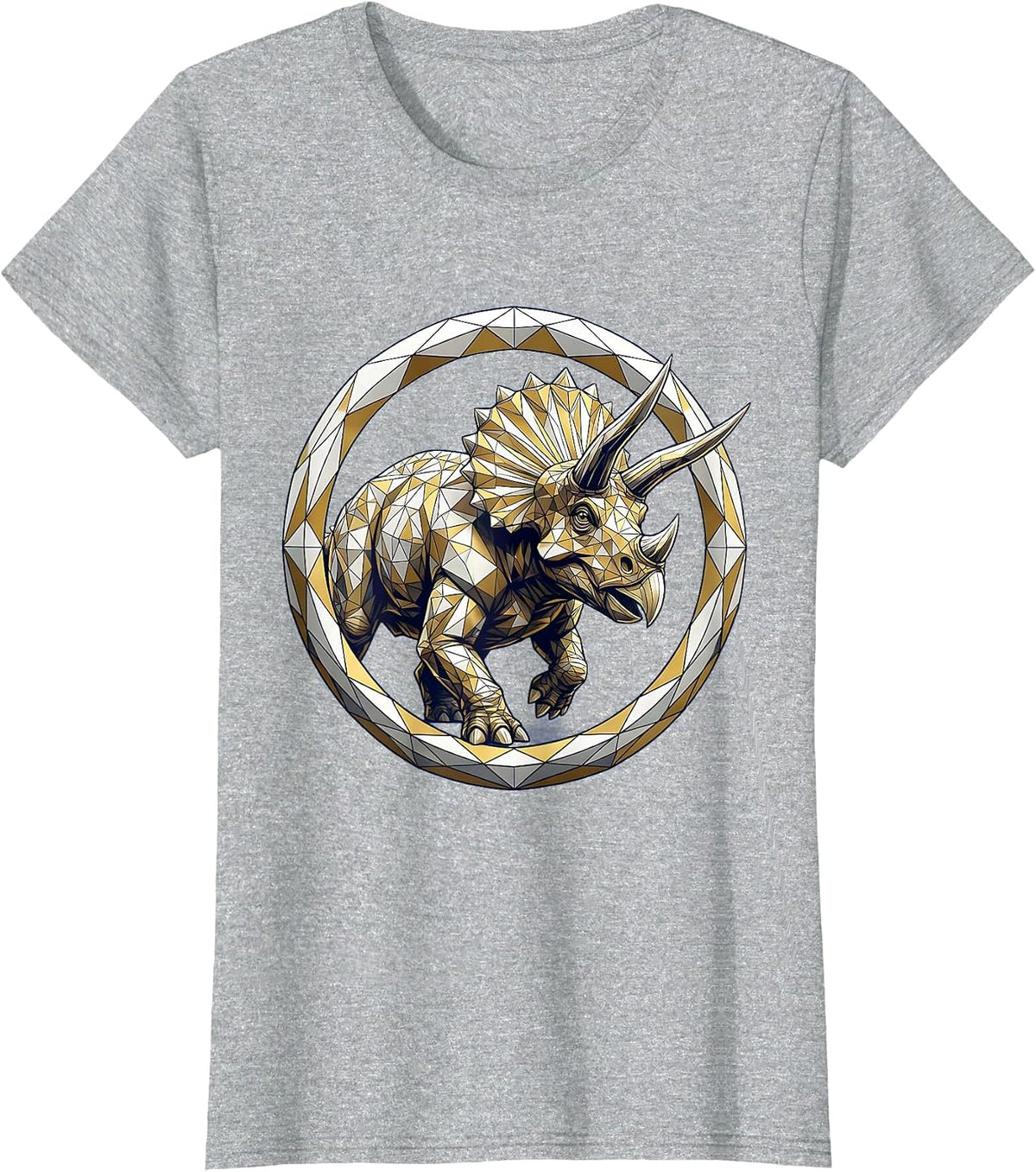 Charging Triceratops Dinosaur Graphic Design T-Shirt - Heather Grey