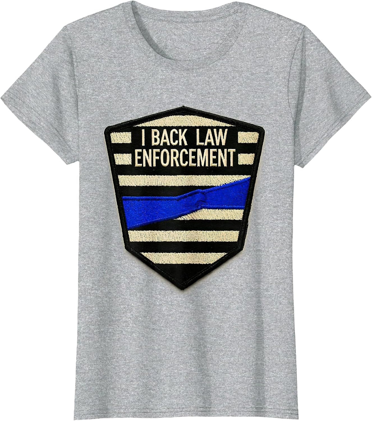 I Back Law Enforcement Patriotic Thin Blue Line Police T-Shirt - Heather Grey