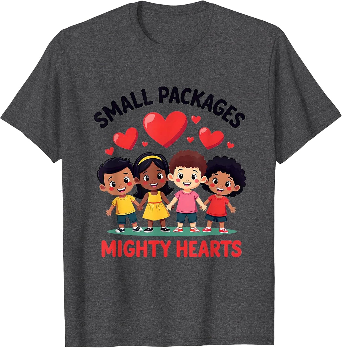 Small Packages Mighty Hearts Daycare Teacher T-Shirt - Dark Heather Grey