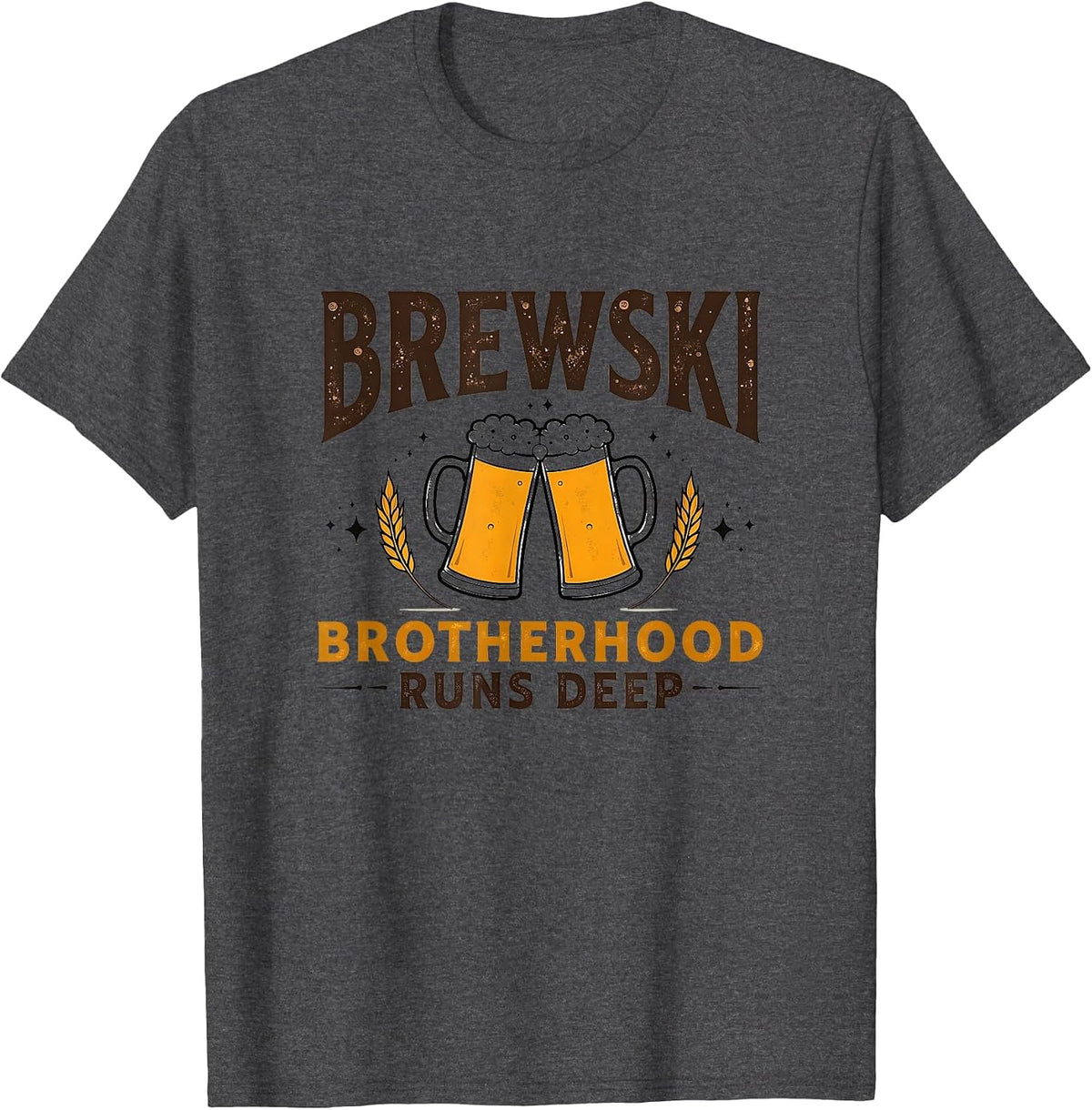 Brewski Brotherhood Runs Deep Beer Design T-Shirt - Dark Heather Grey