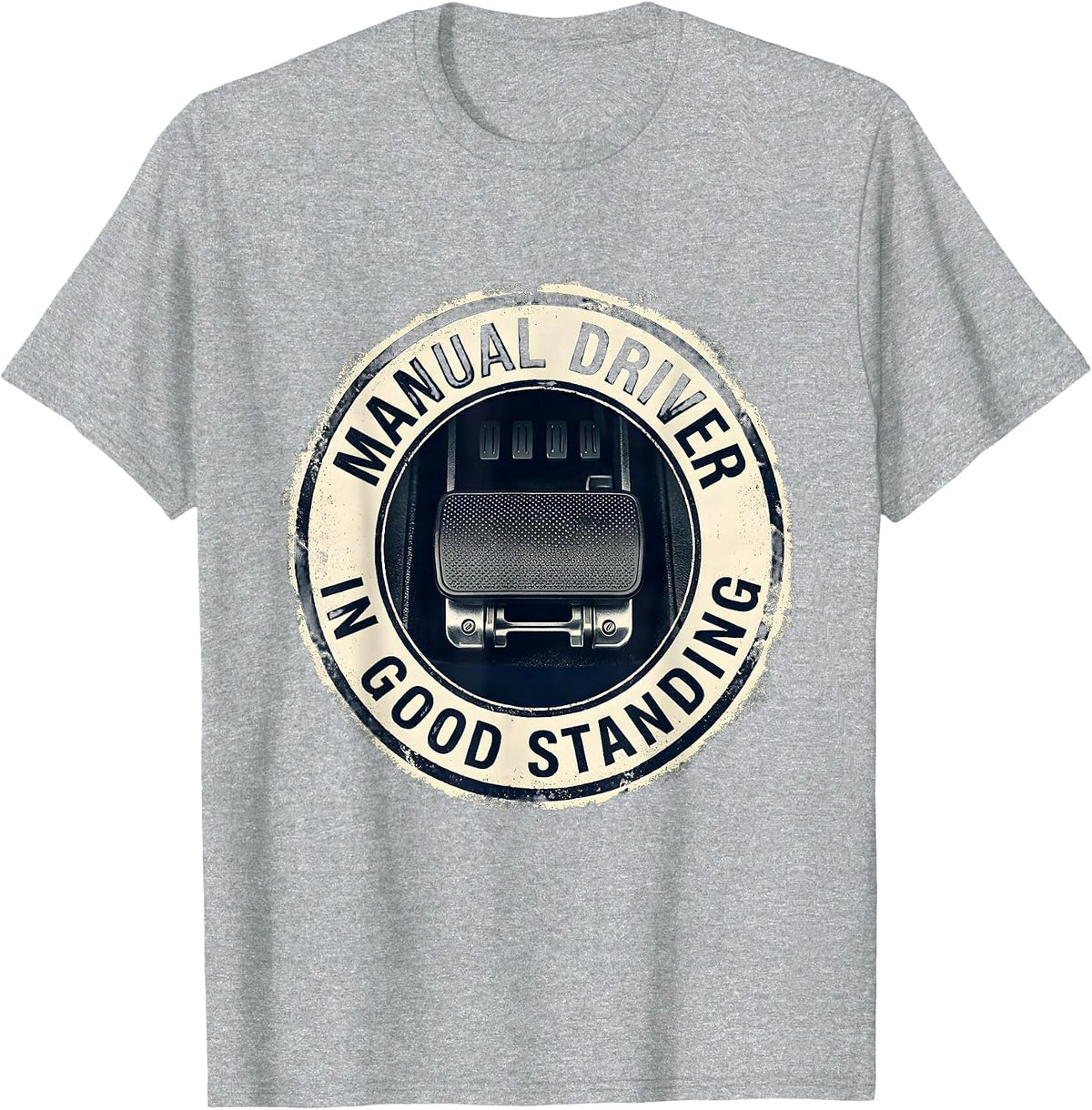 Men's Manual Driver In Good Standing Rubber Stamp Car Guy Stick T-Shirt - Heather Grey