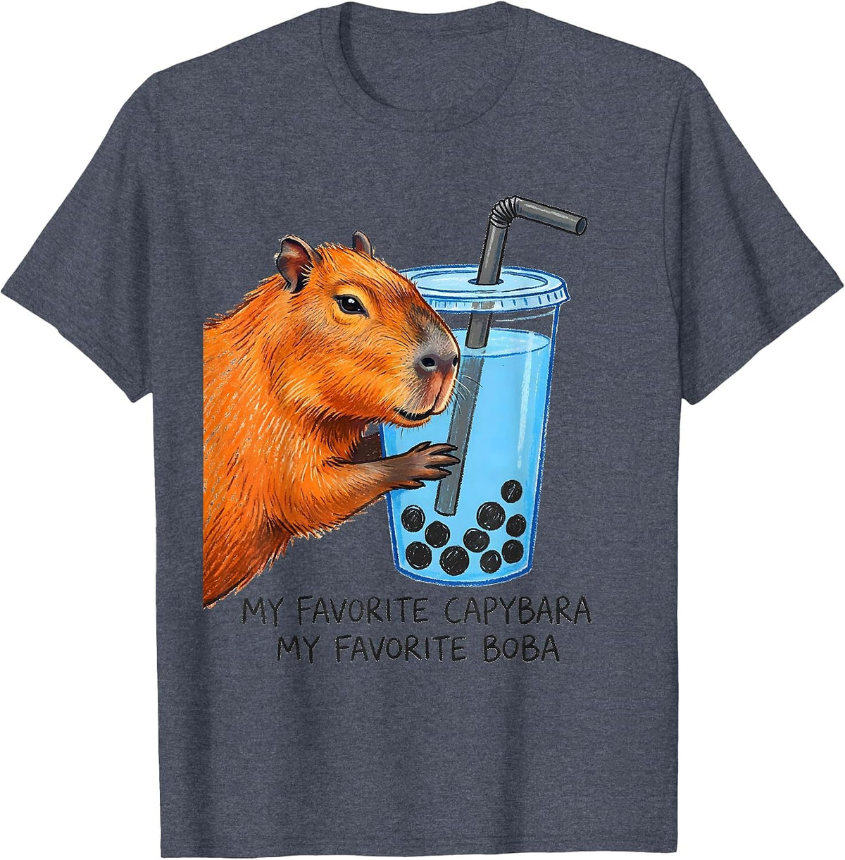 My Favorite Capybara My Favorite Boba Cute Kawaii Anime T-Shirt - Heather Blue
