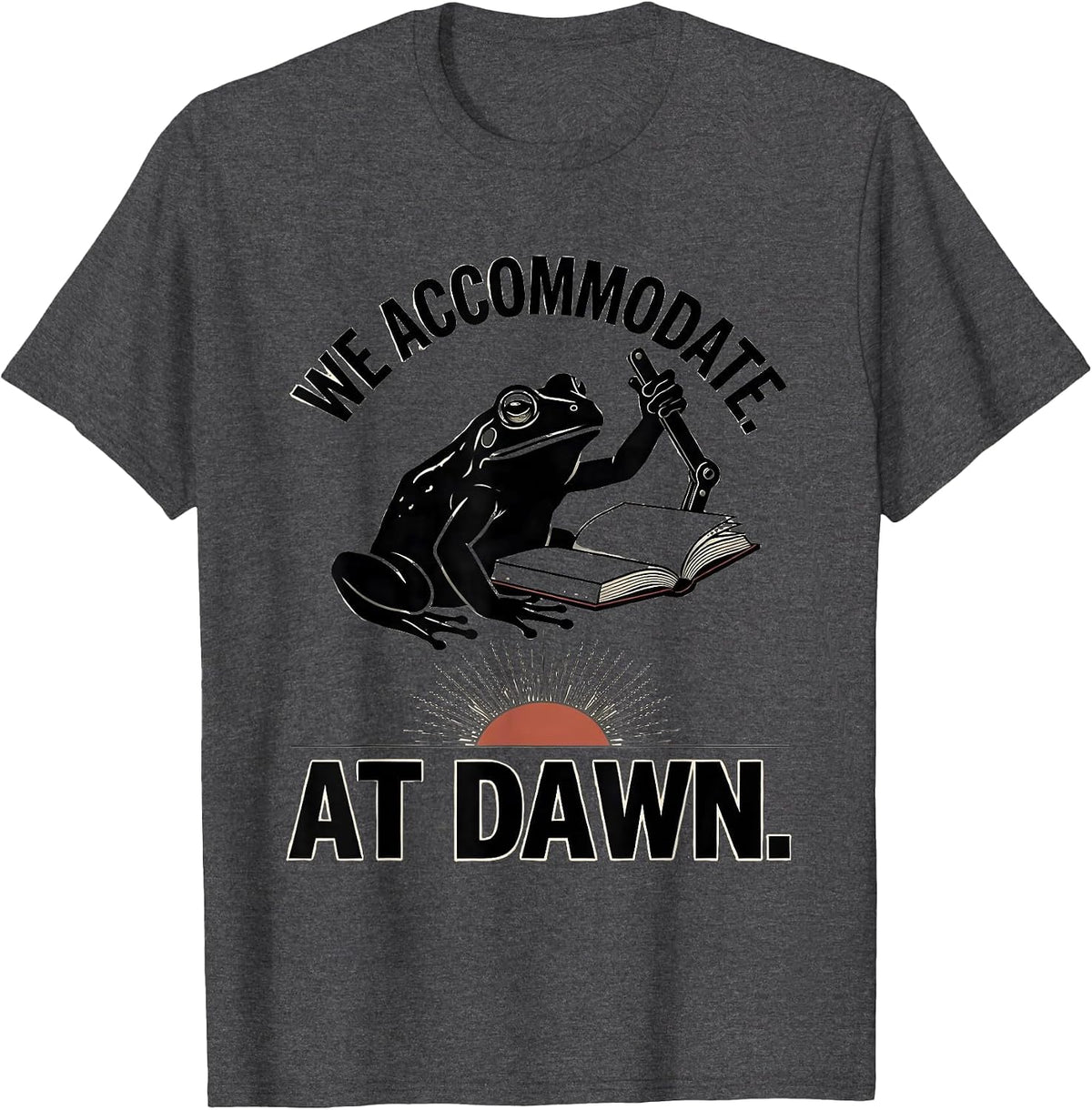We Accommodate At Dawn Minimalist Frog Teacher Humor Gift T-Shirt - Dark Heather Grey