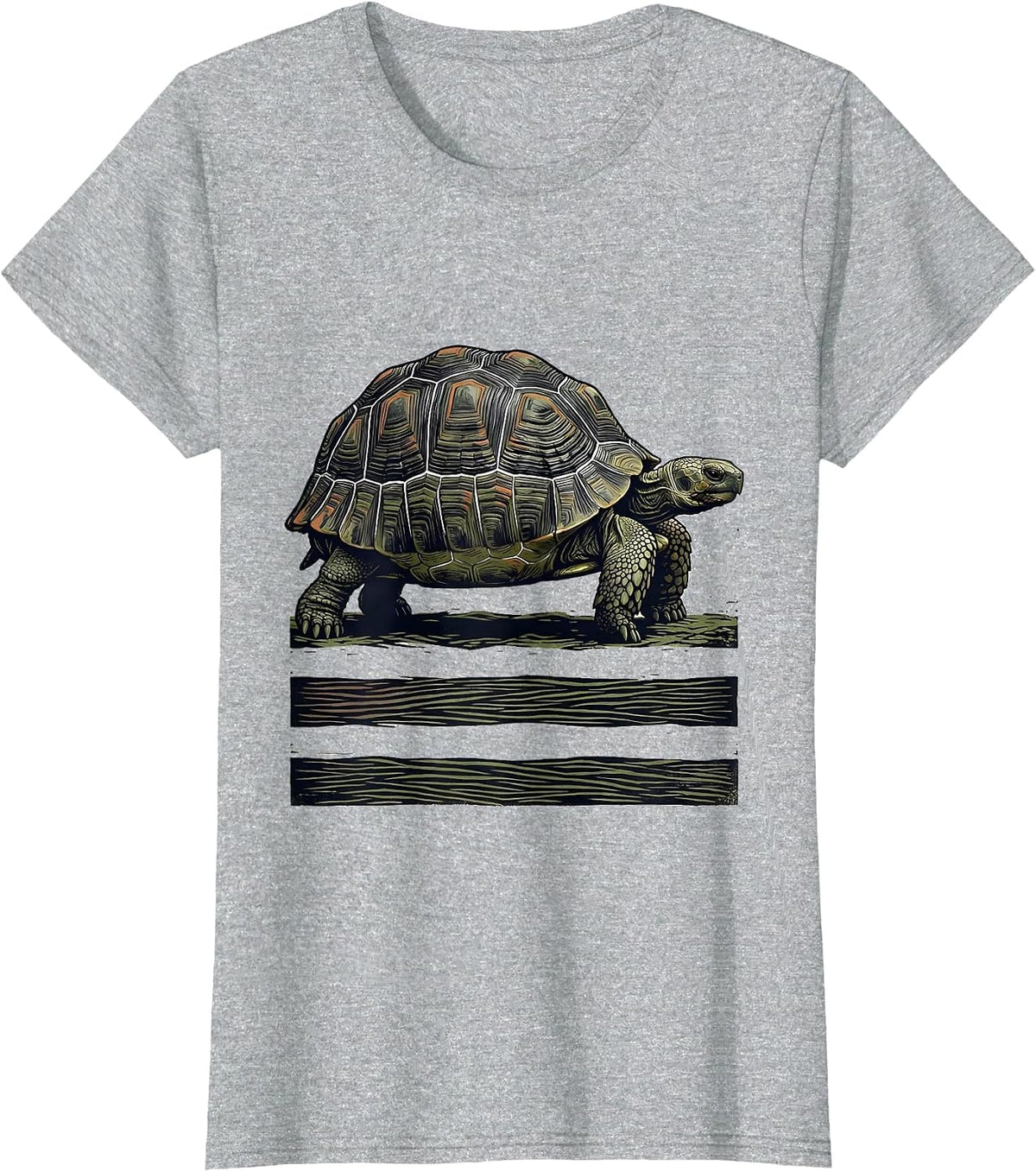 Low Profile Tortoise Linocut Turtle Lover Gift T-Shirt - Heather Grey