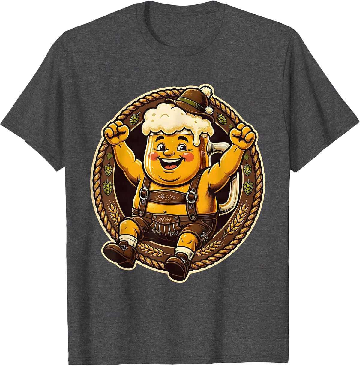 Oktoberfest Bavarian Beer Stein Celebration Design T-Shirt - Dark Heather Grey