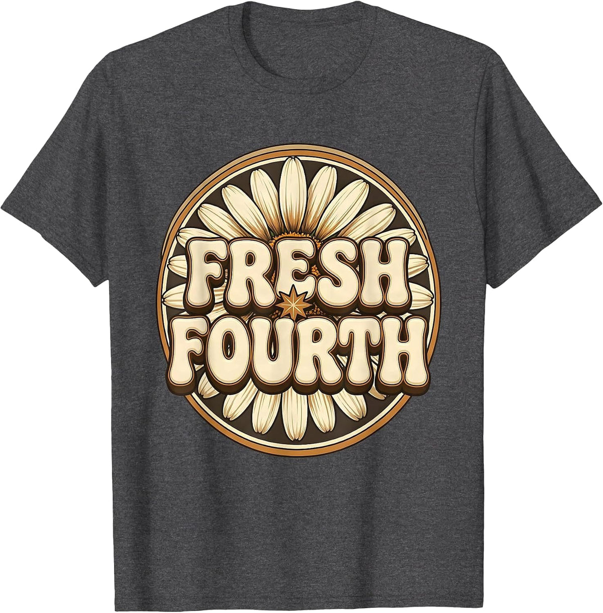FRESH FOURTH Retro Flower Power Fourth Grade Back To School T-Shirt - Dark Heather Grey