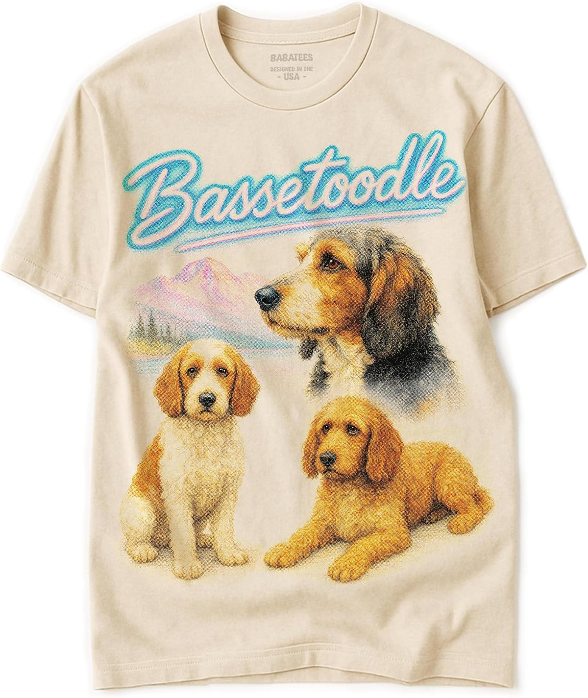 Vintage Tshirt of Mutts - 100% Natural, Raw & Undyed Heavyweight Cotton for Men & Women - Bassetoodle