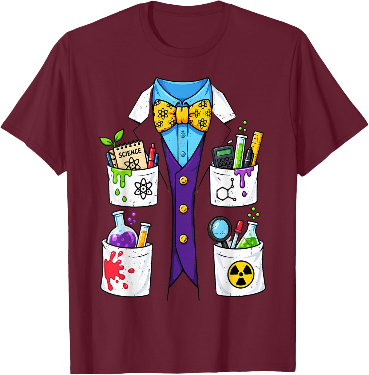Science Teacher Halloween Costume Lab Coat Mad Scientist Kid T-Shirt - Burgundy