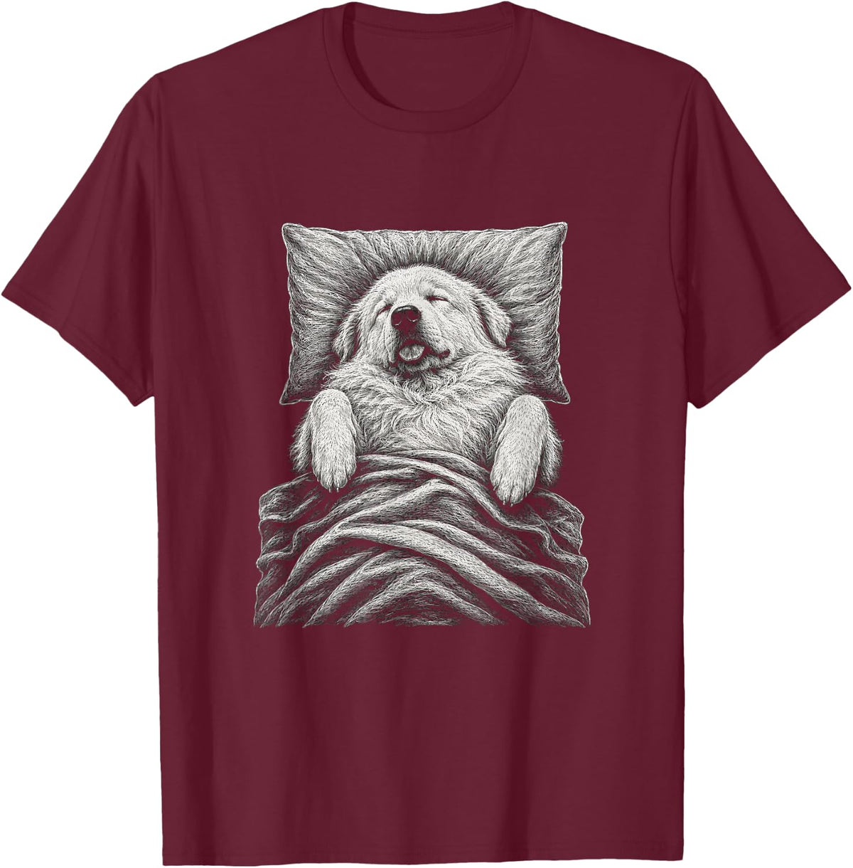 Sleeping Funny Great Pyrenees Artwork Design T-Shirt - Burgundy