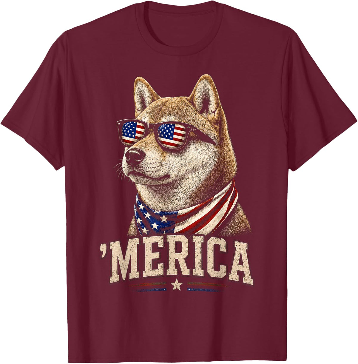 Shiba Inu Dog 'Merica USA Patriotic Shiba Inu T-Shirt - Burgundy