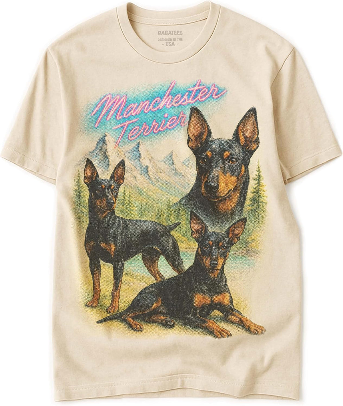 Vintage Tshirt for Dog Mom & Dad 100% Natural Undyed Cotton for Men & Women - Manchester Terrier