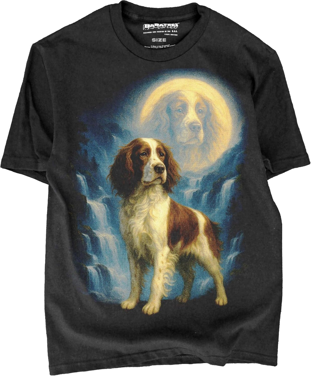 BABATEES Dog Dad & Mom Black Tshirt for Men & Women of Dogs Howling at The Moon, 100% Cotton - Brittany