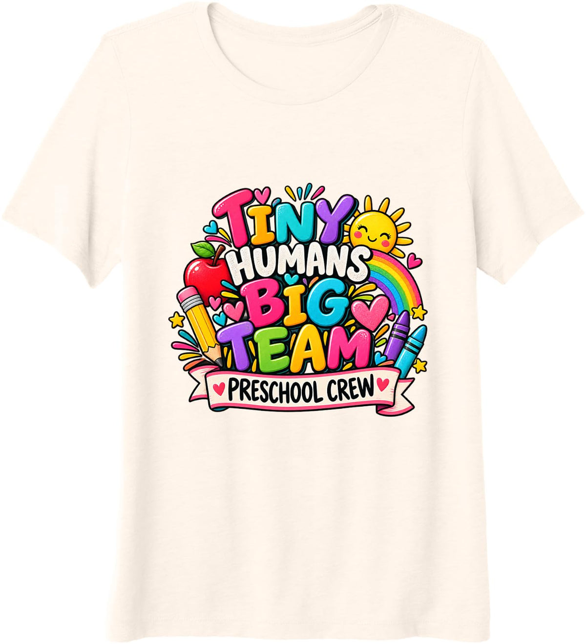 Tiny Humans Big Team Preschool Crew Teacher Staff Premium Tri-Blend T-Shirt - Beige