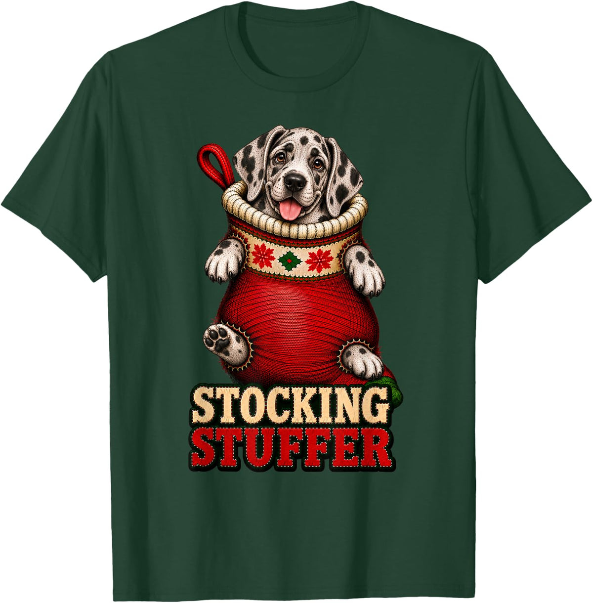 Great Dane Dog Christmas Stocking Stuffer T-Shirt - Dark Green