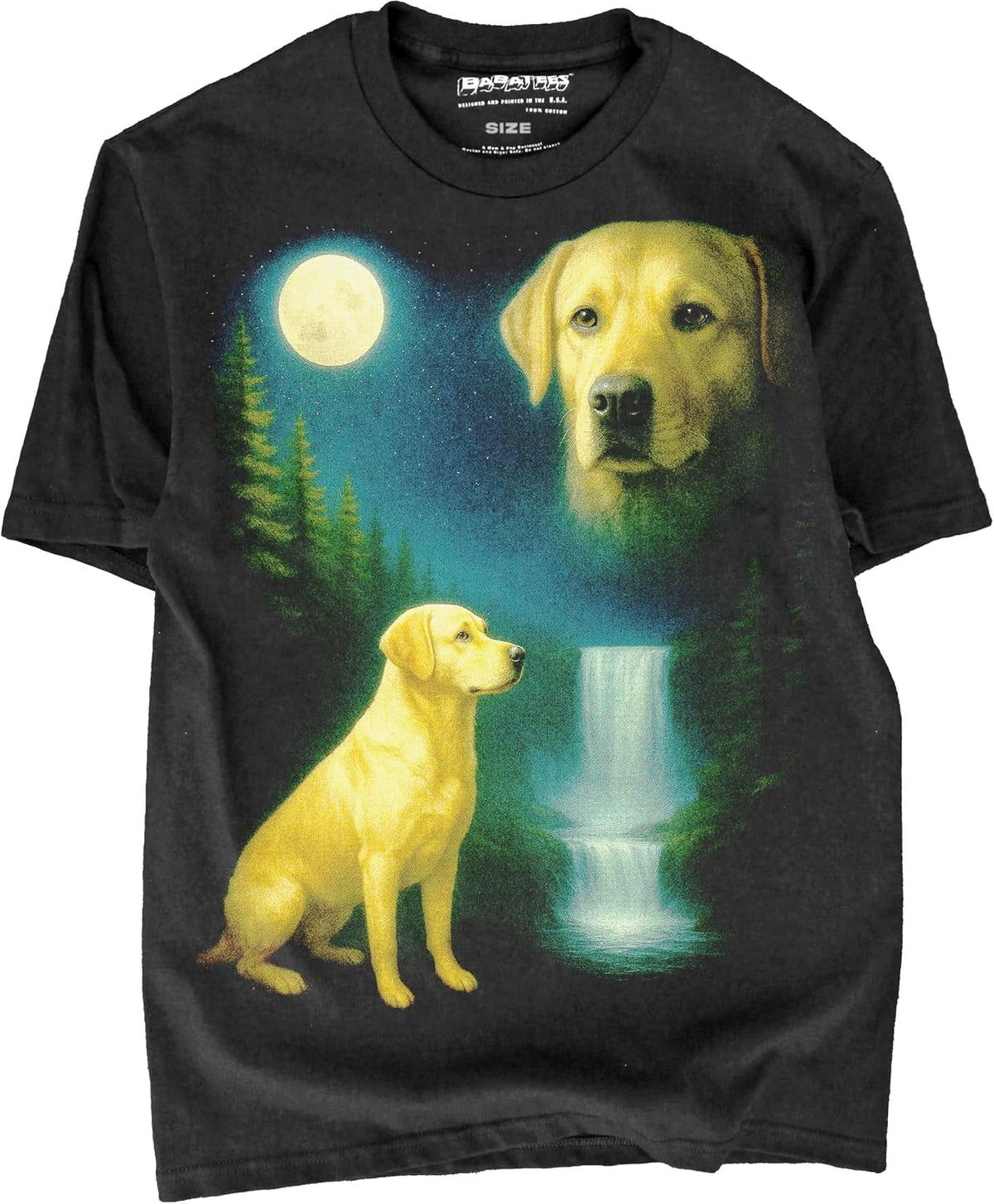 BABATEES Dog Dad & Mom Black Tshirt for Men & Women of Dogs Howling at The Moon, 100% Cotton - Yellow Lab