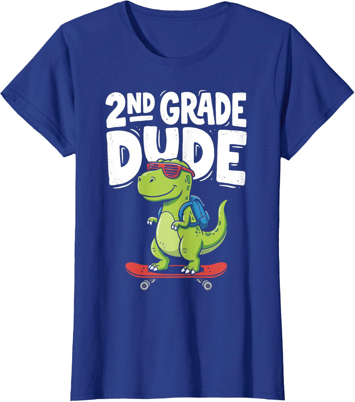 2nd Grade Dude Back to School Dinosaur T-Rex Skateboard T-Shirt - Royal Blue