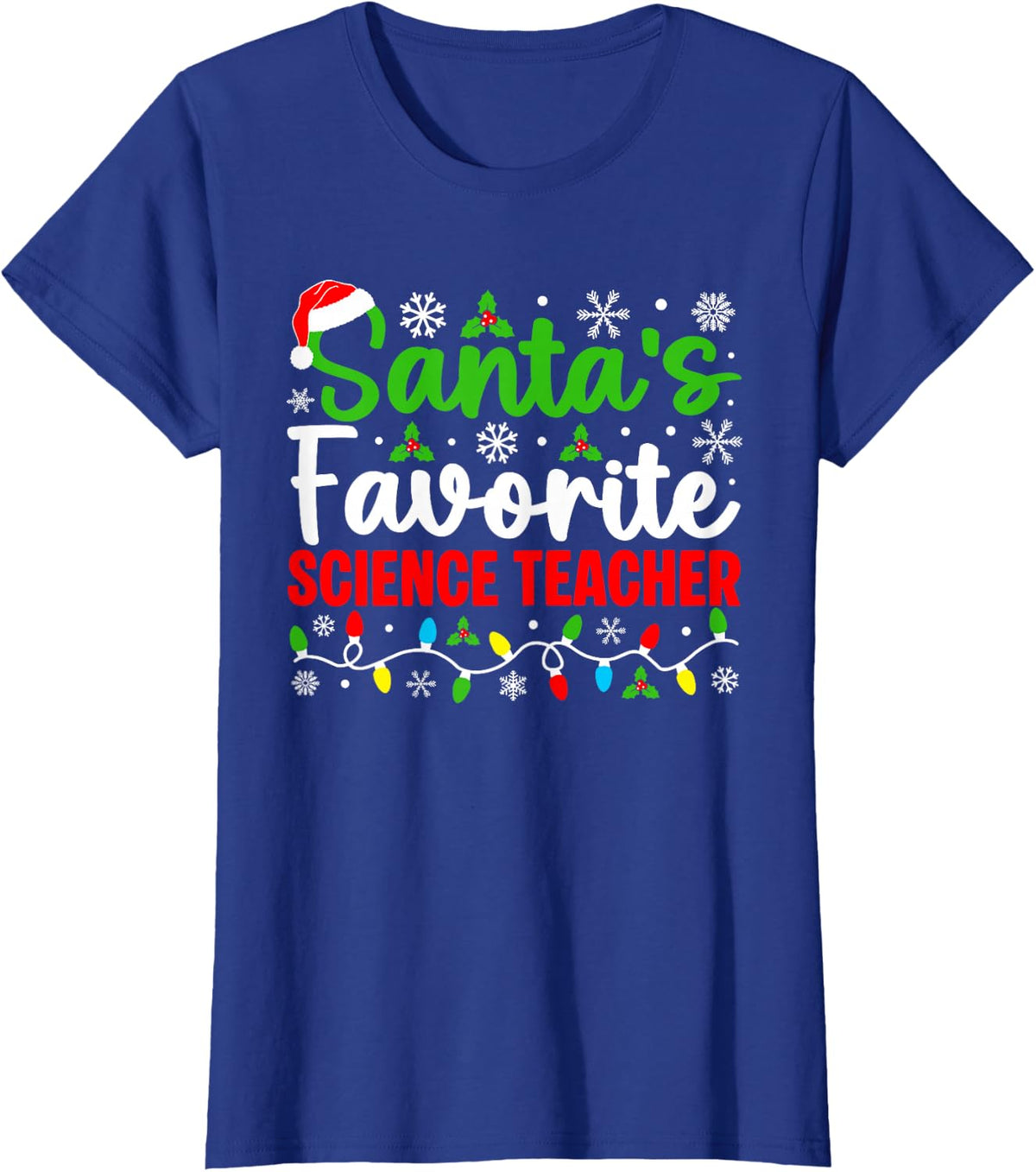 Santa's Favorite Science Teacher Funny Christmas T-Shirt - Royal Blue