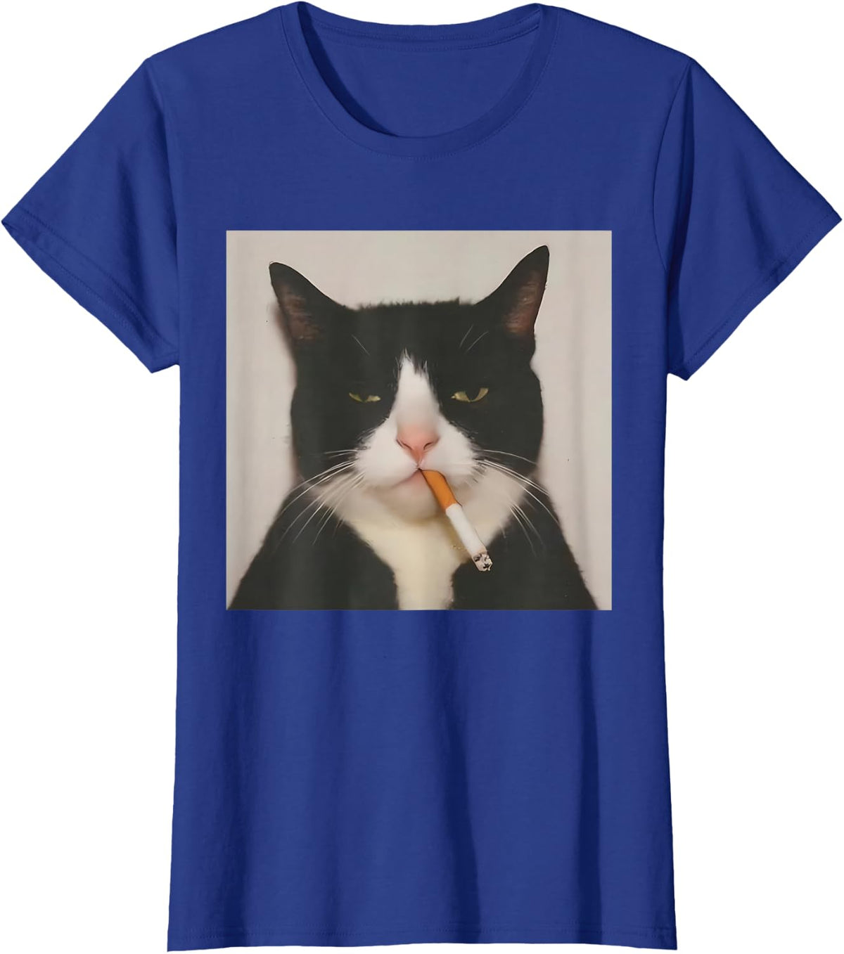 Cute Tuxedo Cat Smoking Cigarette Funny Kitten Meme T-Shirt - Royal Blue