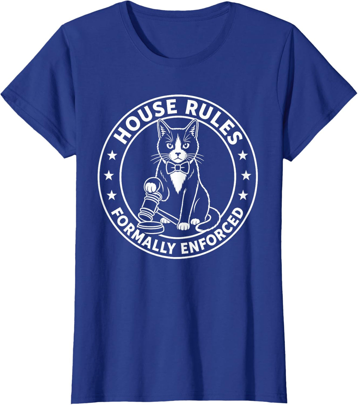 House Rules Formally Enforced Tuxedo Cat Judge T-Shirt - Royal Blue