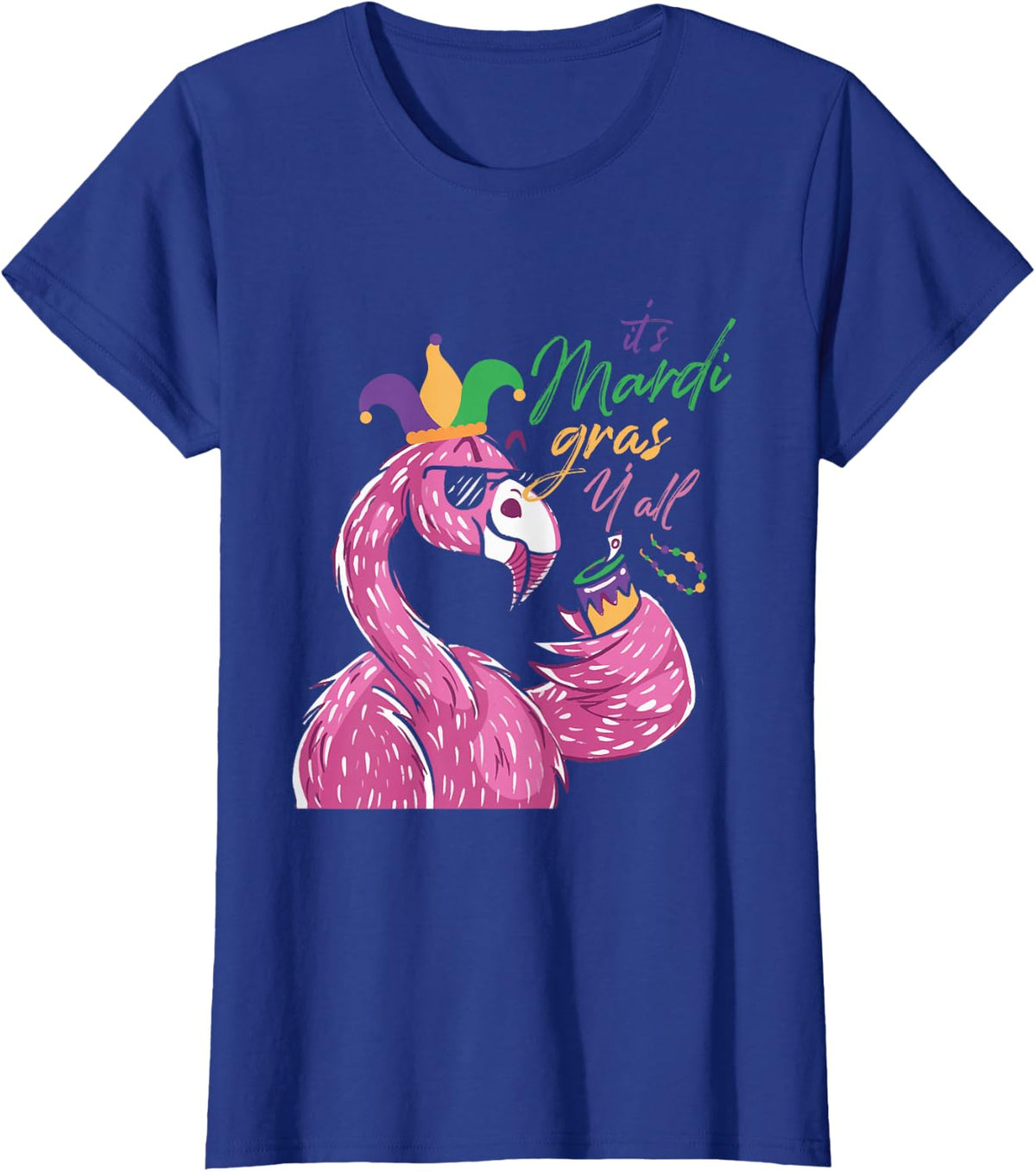 It's Mardi Gras Y'all Shenanigan Beans Flamingo T-Shirt - Royal Blue