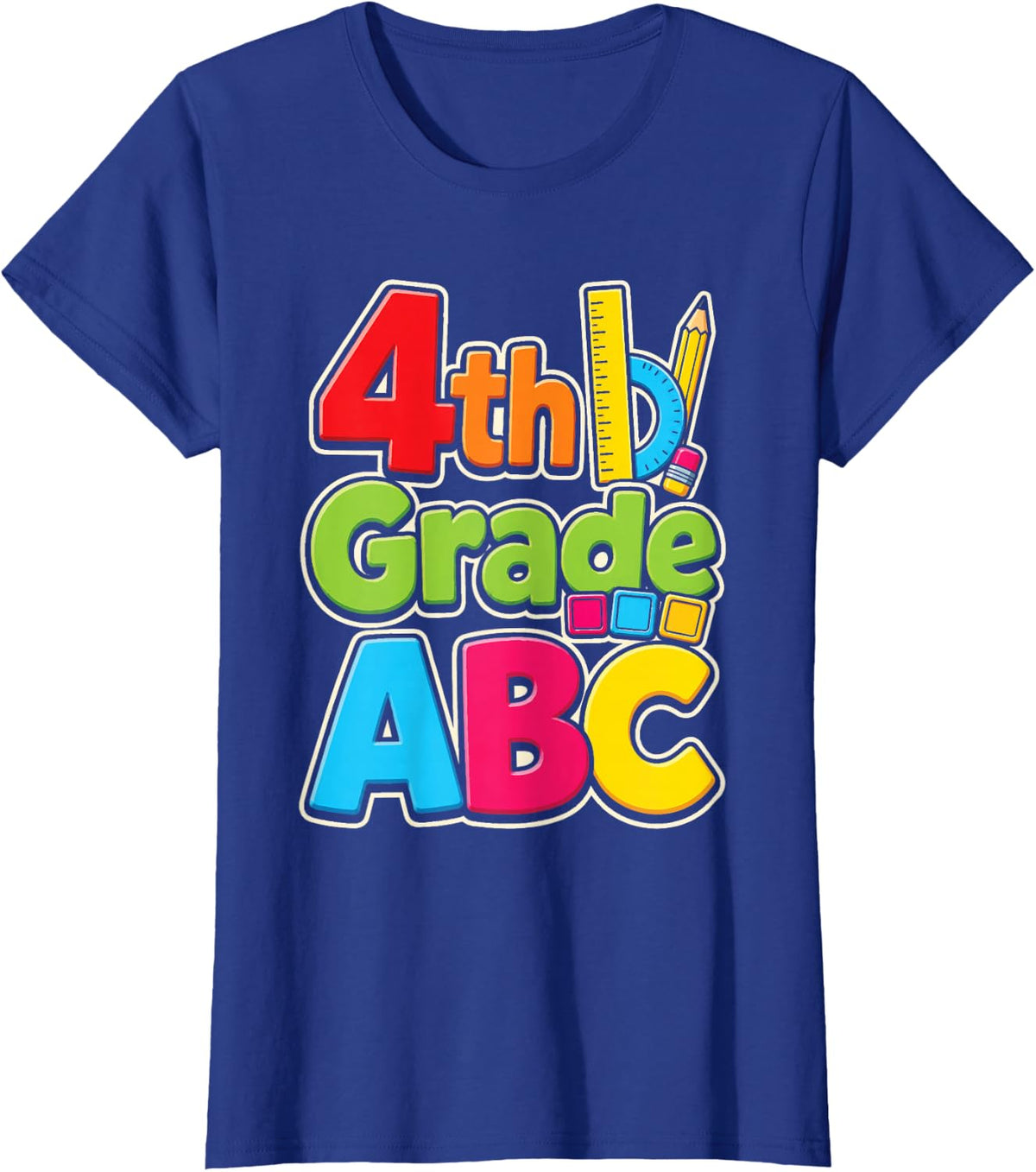 4th Grade ABC Pencil Ruler Protractor Colored Squares T-Shirt - Royal Blue