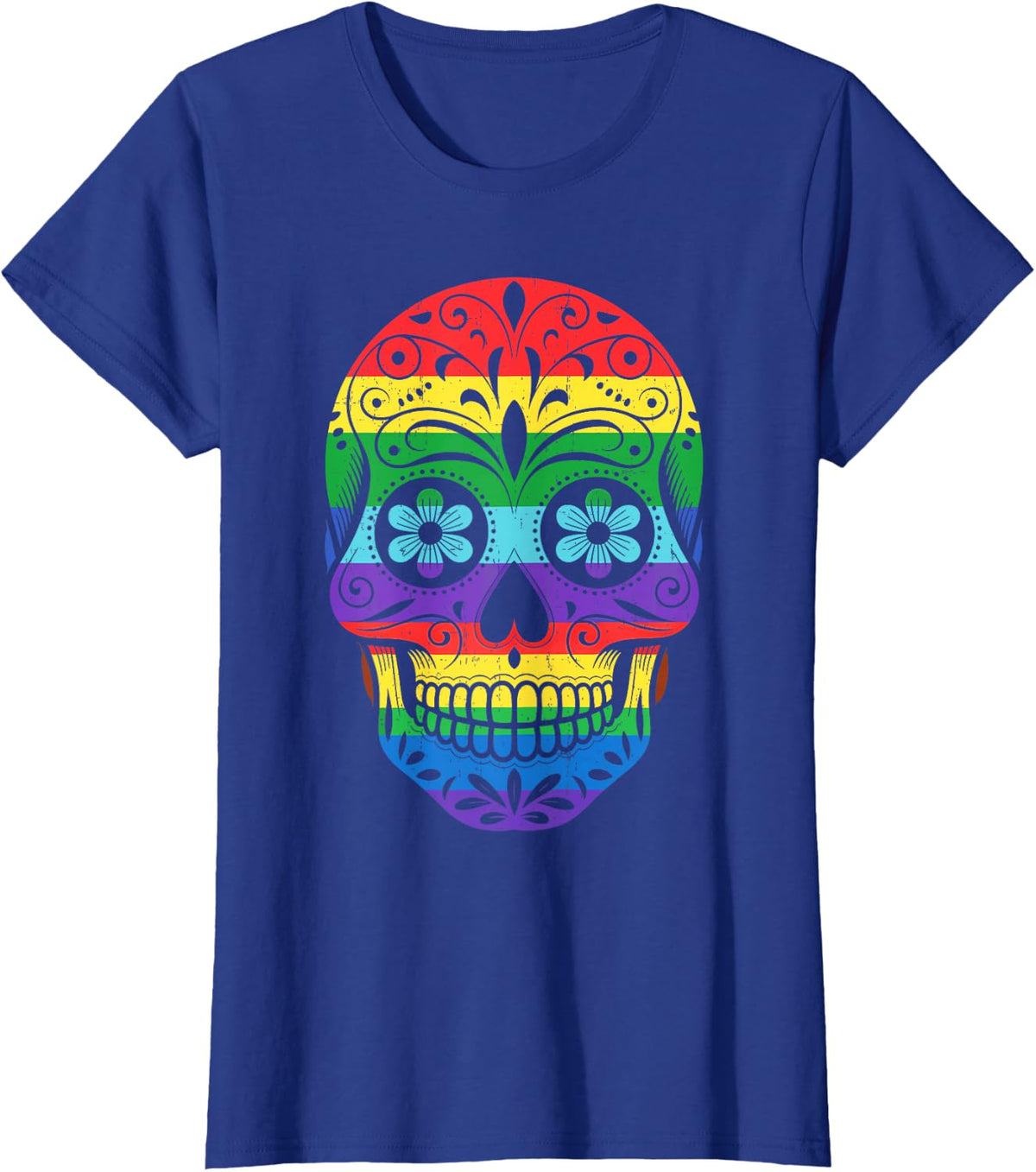 LGBT Rainbow Flag Skull Design Pride Month Ally LGBT Support T-Shirt - Royal Blue