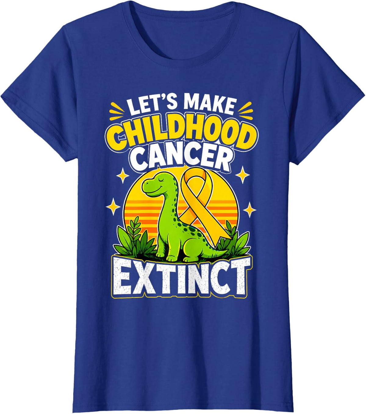 Let's Make Childhood Cancer Extinct Dinosaur Gold Ribbon T-Shirt - Royal Blue