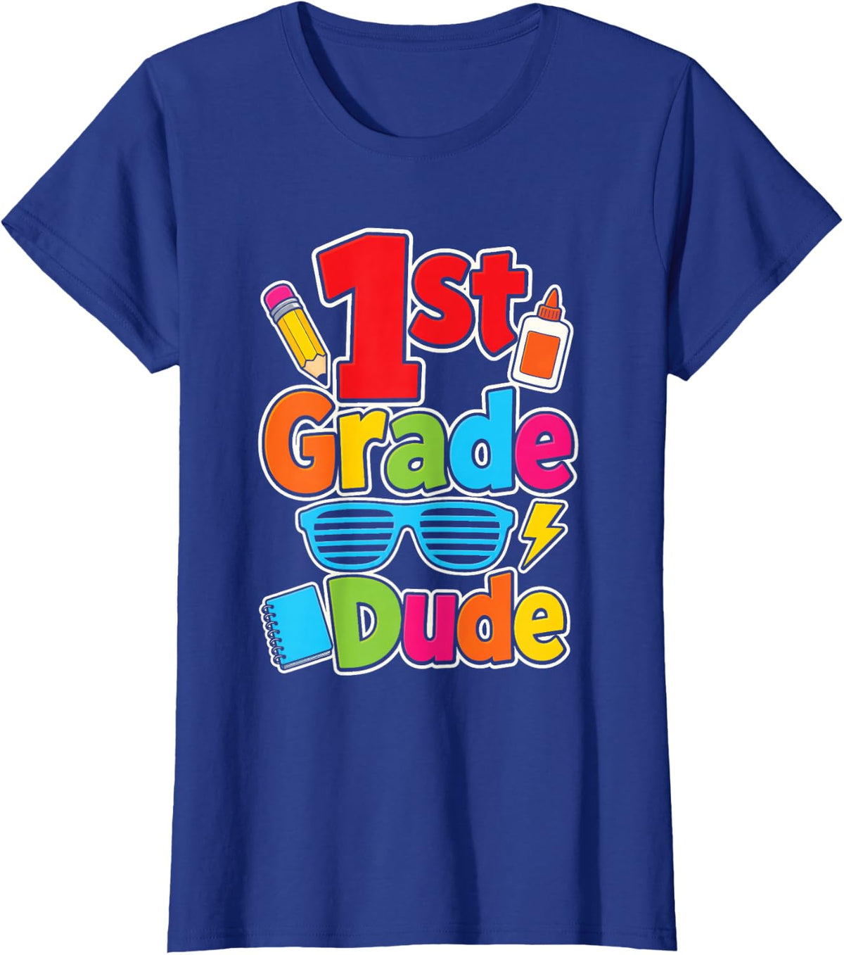 1st Grade Dude Cool First Day Lightning Bolt Boys Girls T-Shirt - Royal Blue