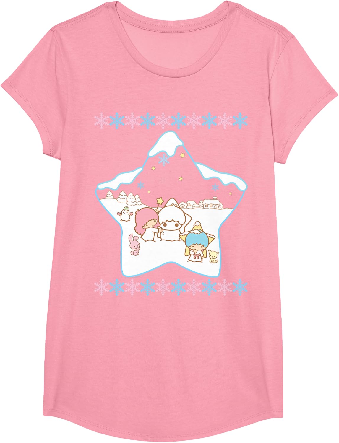 Little Twin Stars Ugly Christmas Sweater Shirt T-Shirt - Girls Pink
