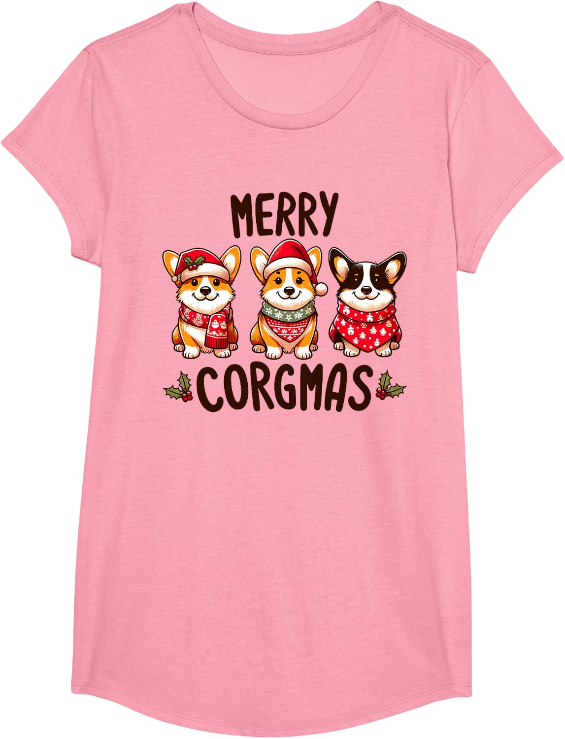 Merry Corgmas Santa Hat Christmas Corgi Dog Mom Dad Owner T-Shirt - Girls Pink
