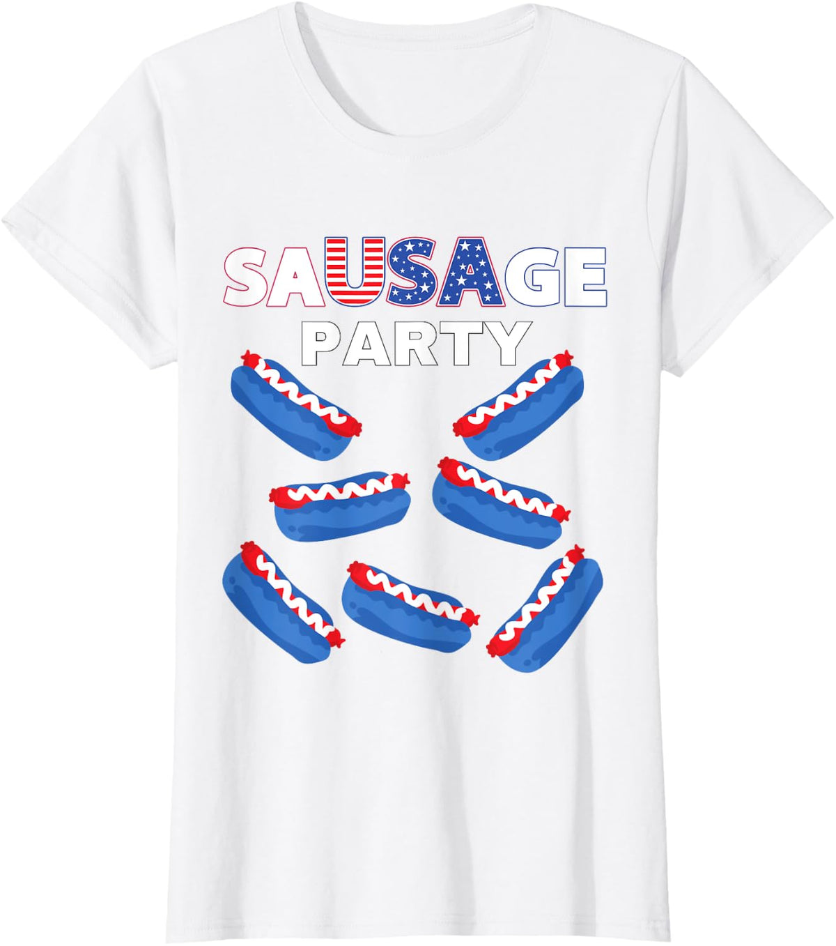 USA Fouth of July Sausage Party - Can't Spell Sausage USA T-Shirt - White