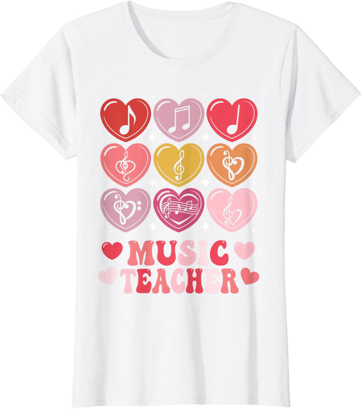 Music Teacher Valentine's Day Musical Notes Hearts Musician T-Shirt - White