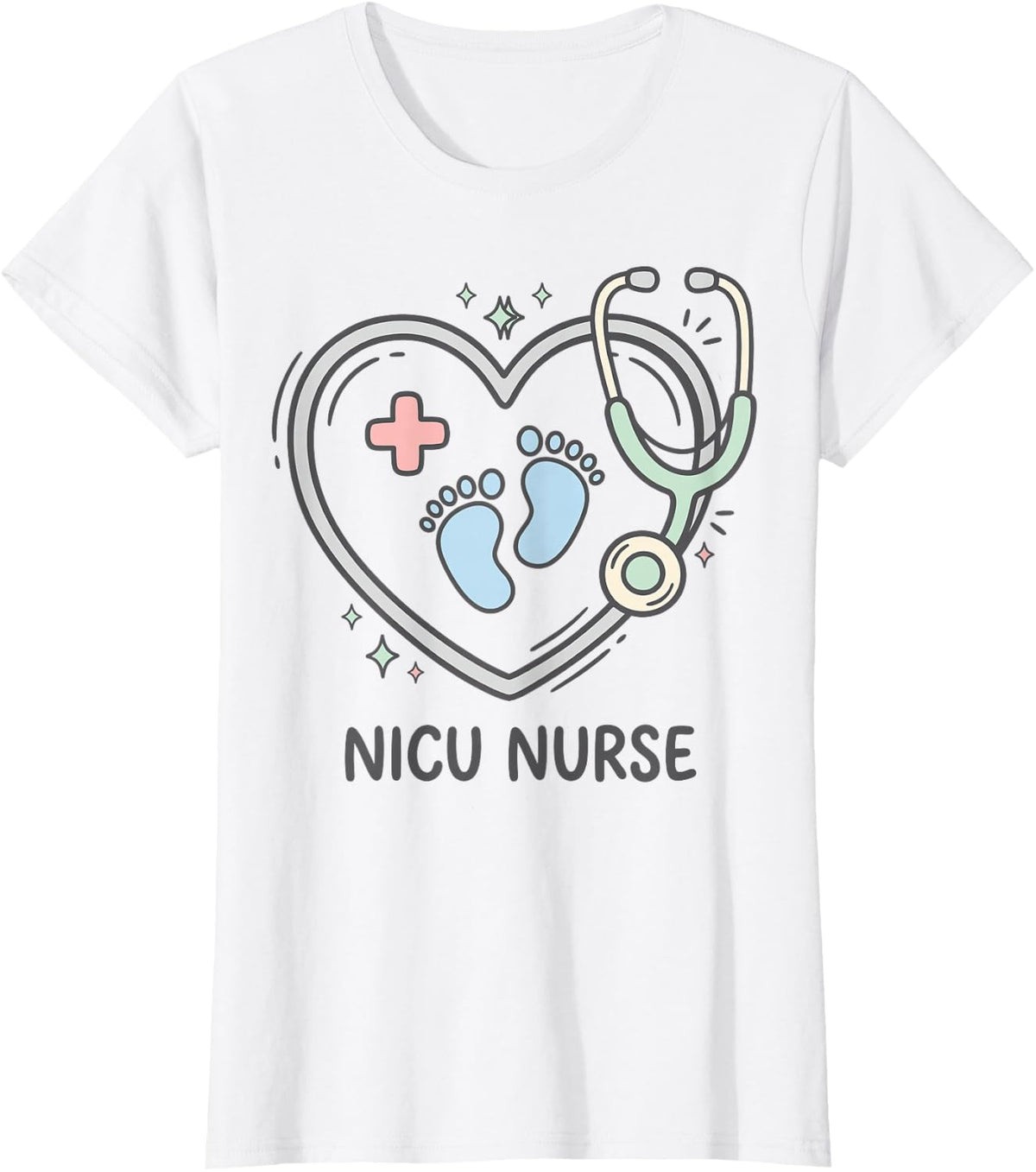 NICU Nurse Women Mom Medical Stethoscope Neonatal Nursing T-Shirt - White