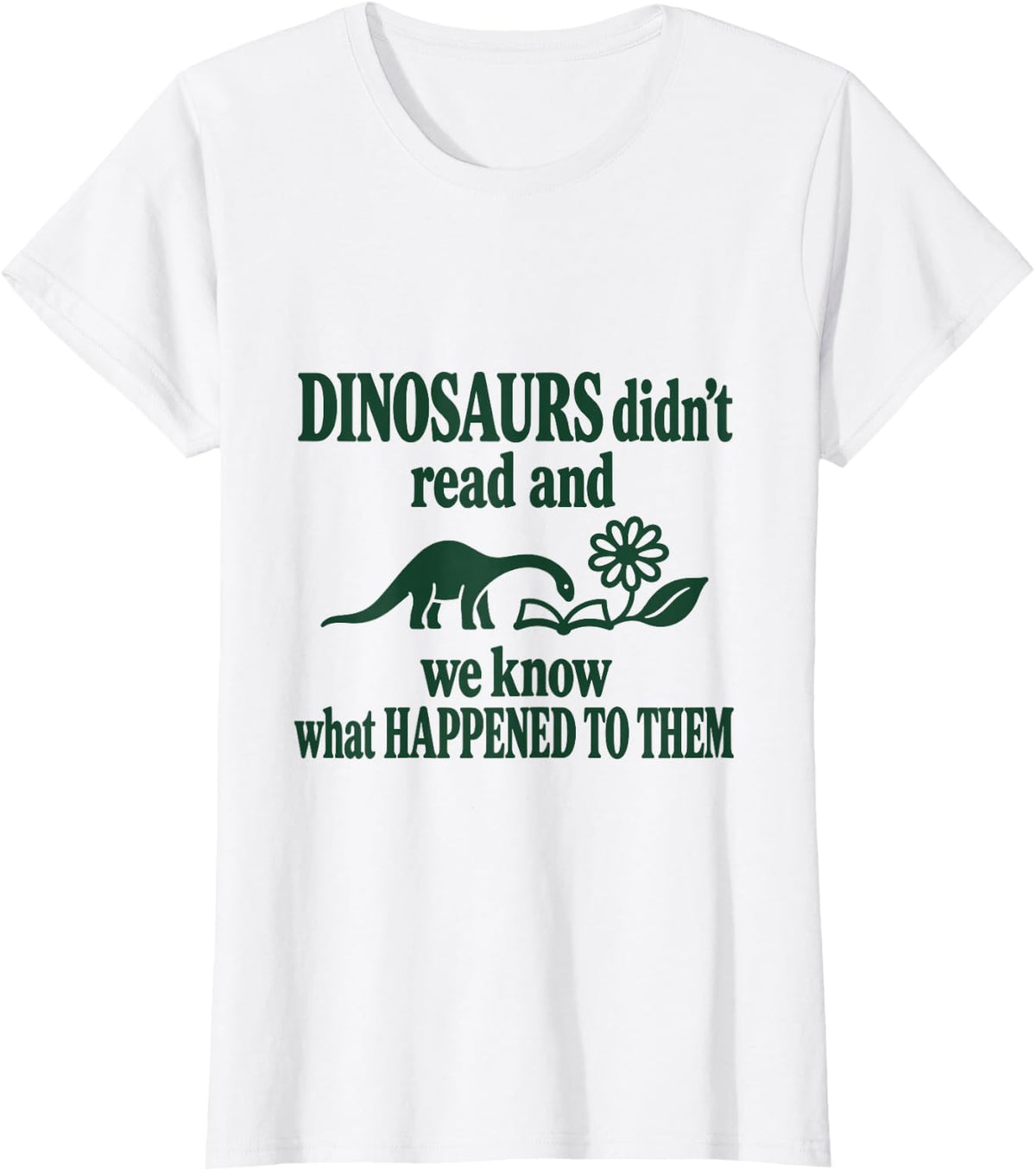 Dinosaur Reading Humor Book Lover Brontosaurus Minimalist T-Shirt - White