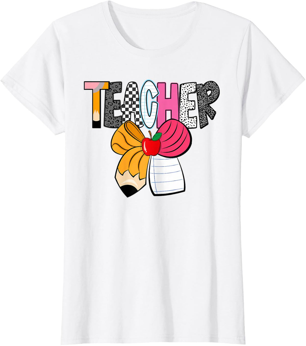 Teacher Coquette Bow Pencil Back to School Happy First Day T-Shirt - White