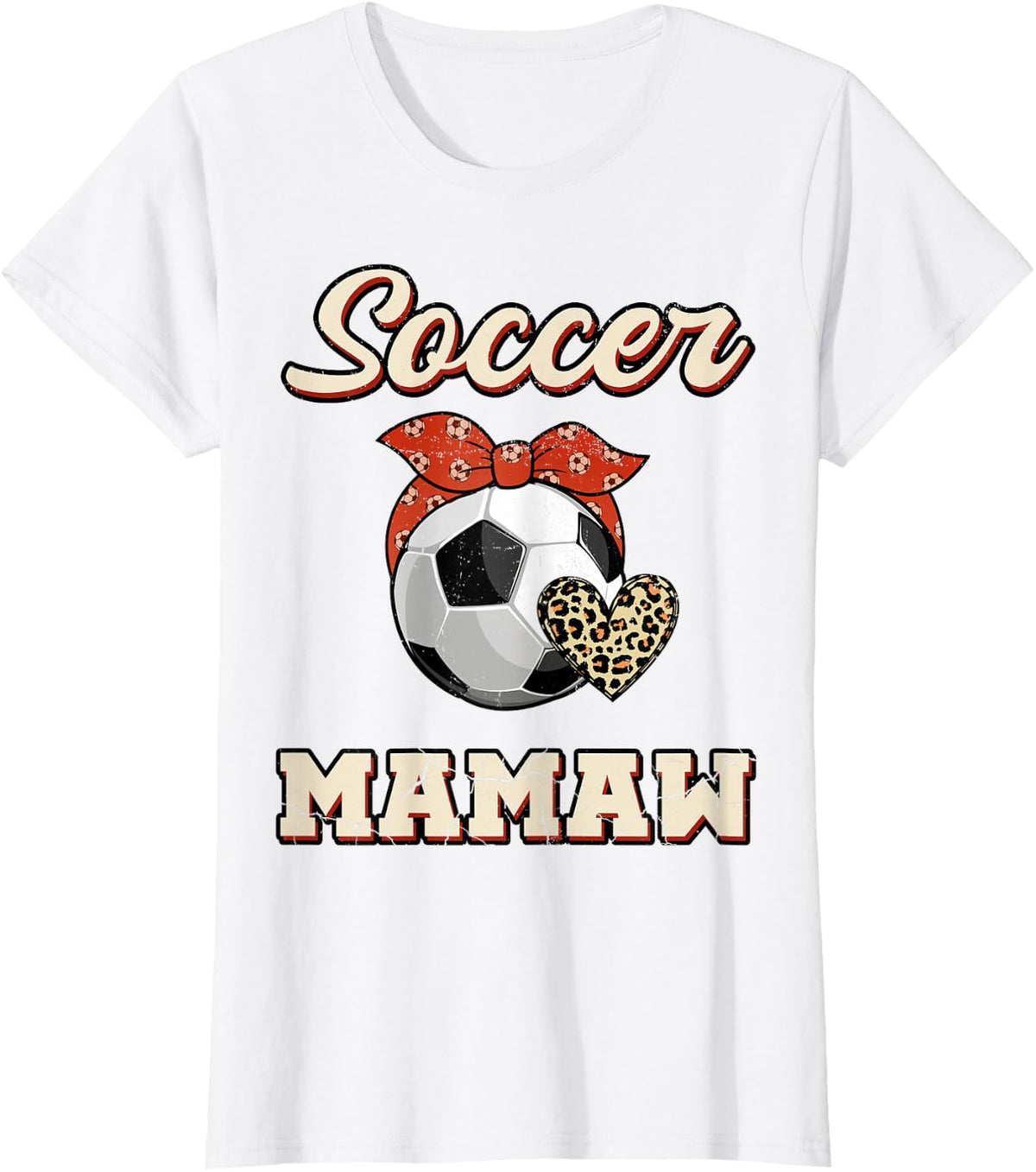 Soccer Mamaw Bandana Leopard Heart Fans Mother's Day T-Shirt - White