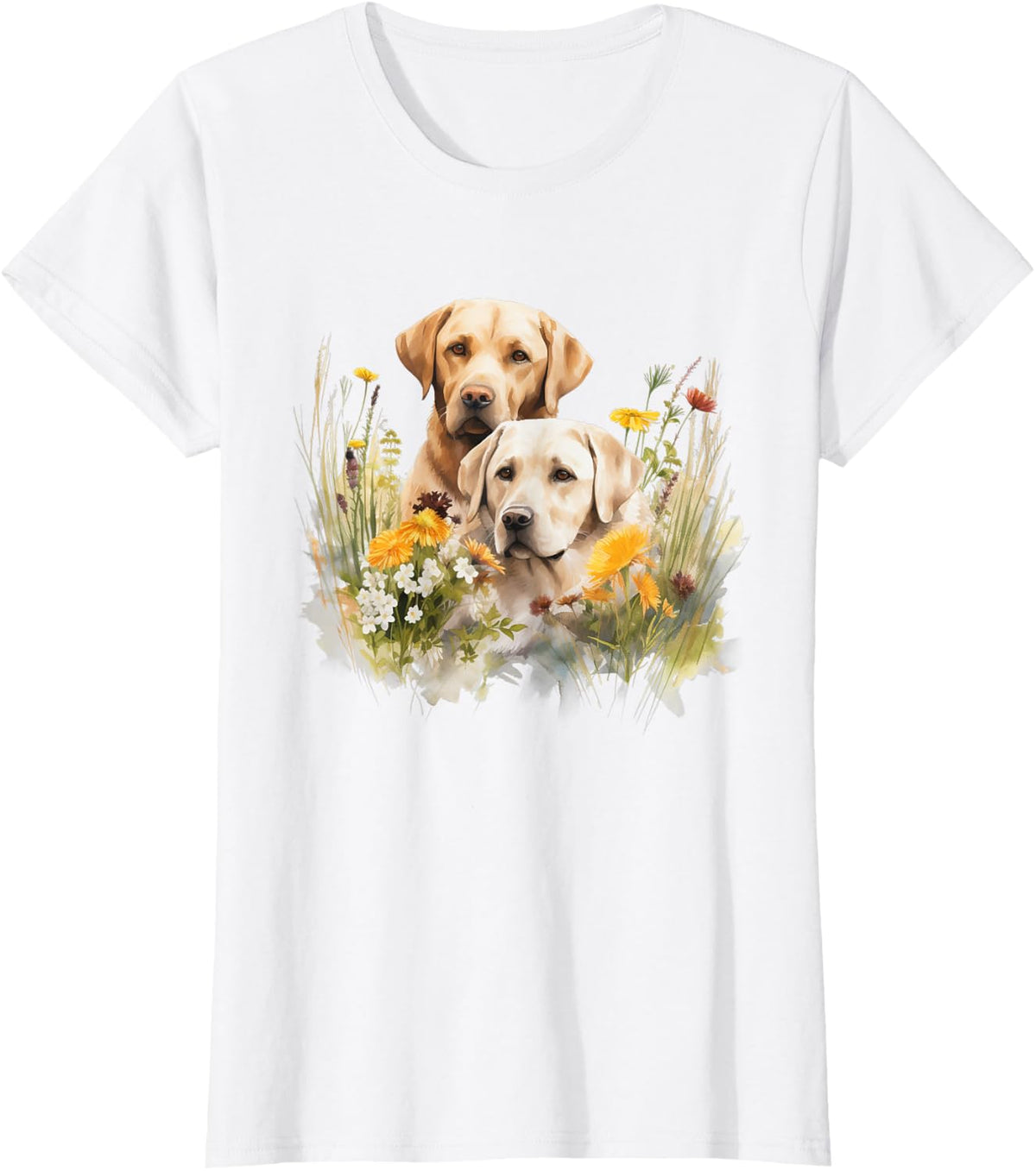 Floral Wildflower Dog Labrador Retriever T-Shirt - White
