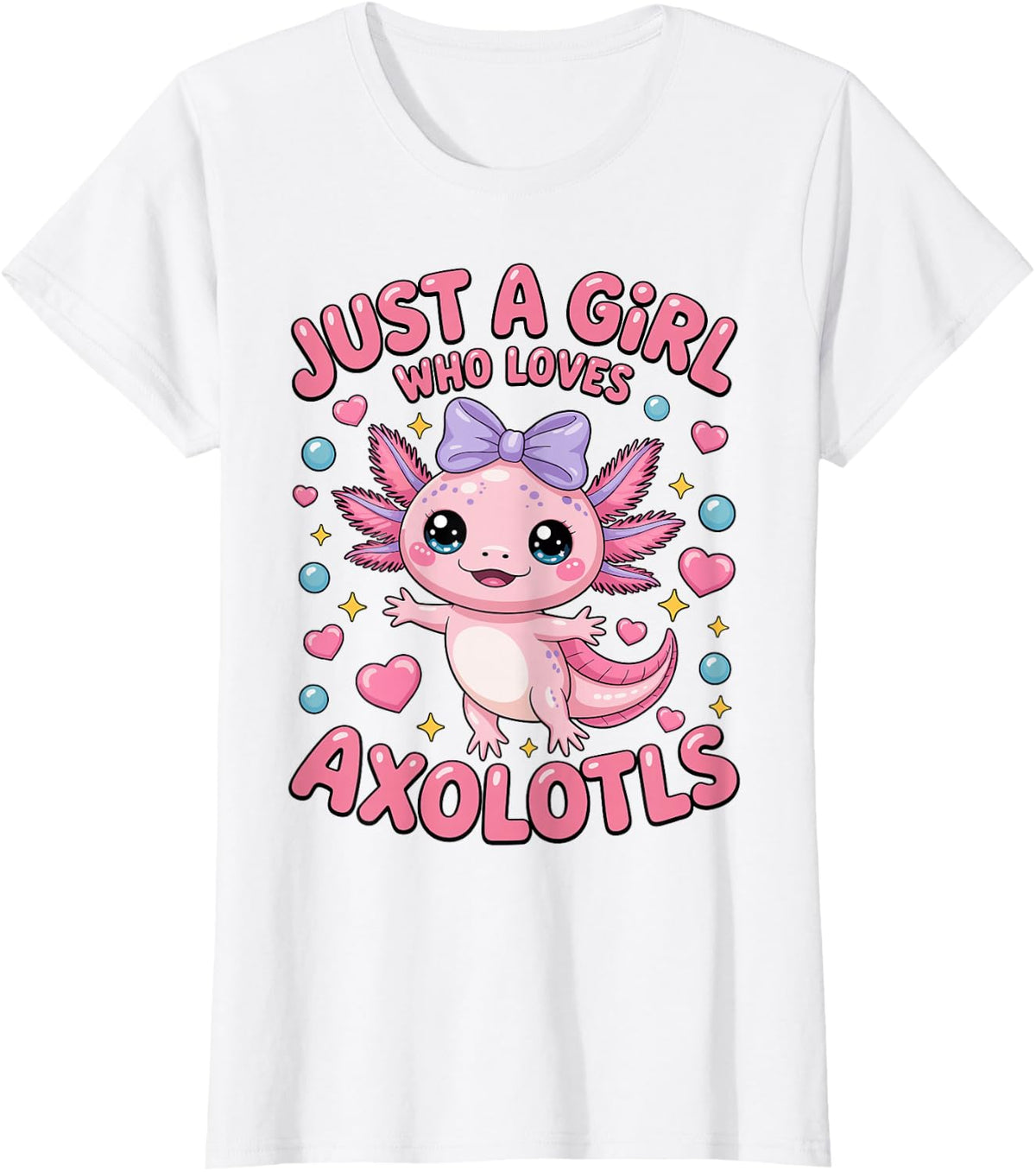 Axolotl Kawaii Coquette Bow Just A Girl Who Loves Axolotls T-Shirt - White