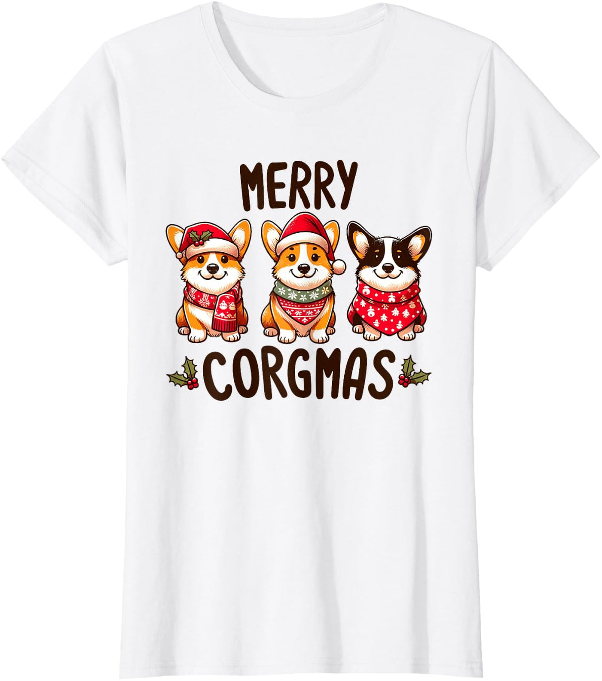 Merry Corgmas Santa Hat Christmas Corgi Dog Mom Dad Owner T-Shirt - White