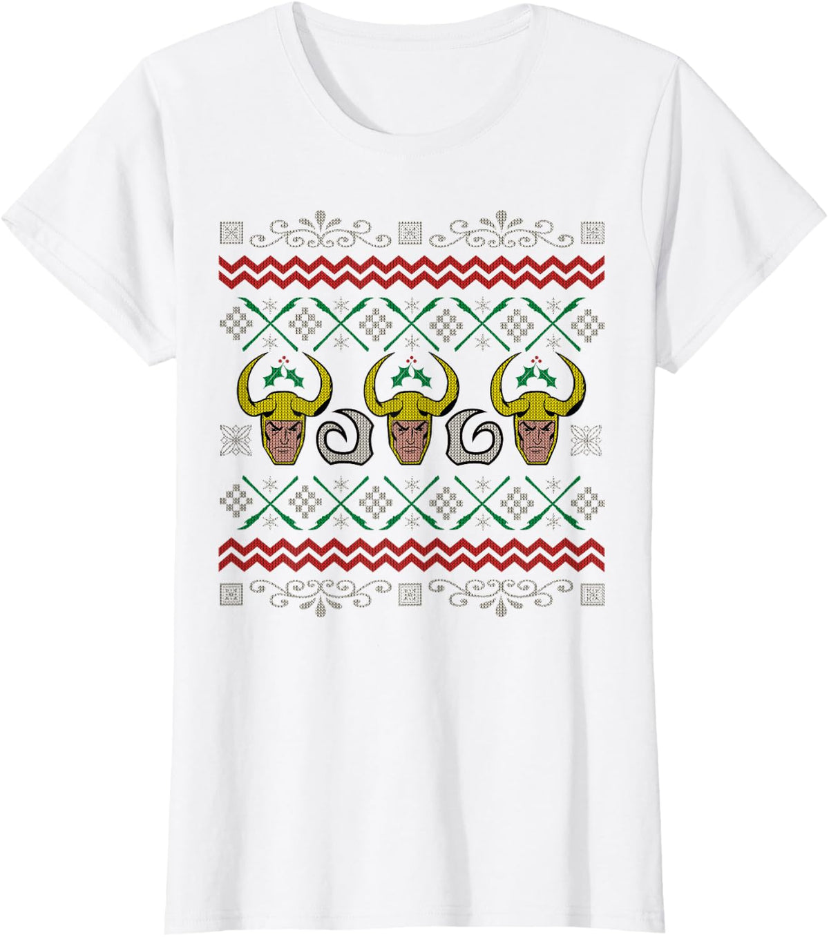 Marvel Loki Ugly Christmas Sweater Graphic T-Shirt - White