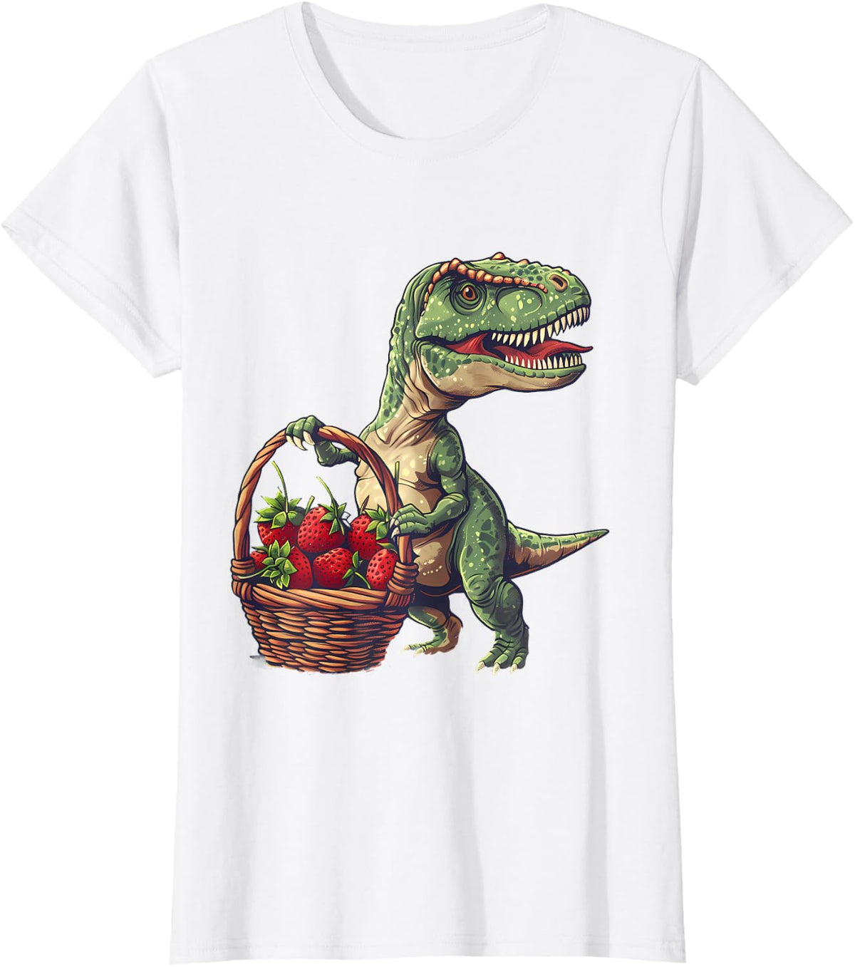 Strawberry Dinosaur Strawberry Fruit Wildlife Drawing Nature T-Shirt - White