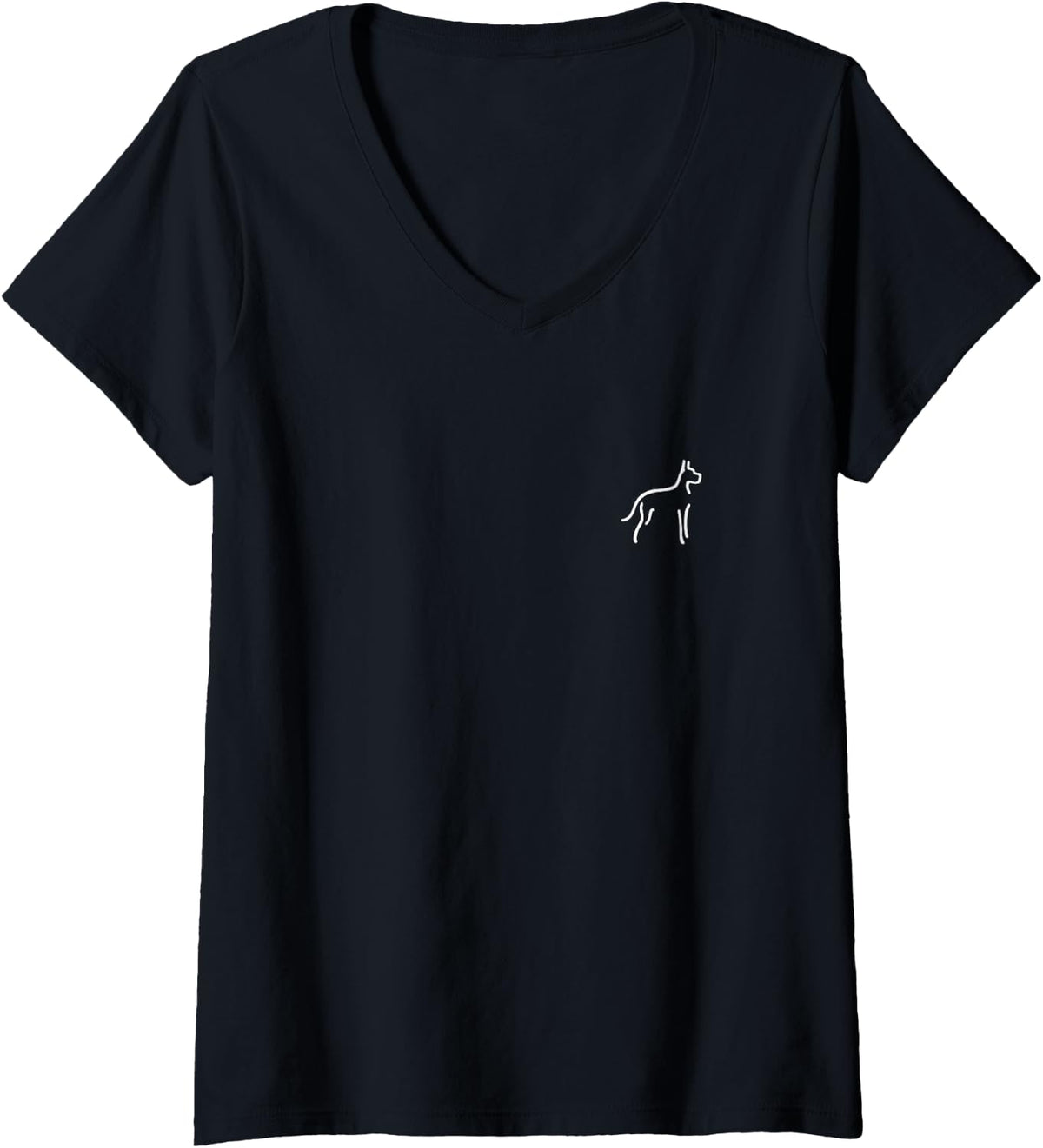 Women's Simple Minimalist Badge Patch Line Art Great Dane V-Neck T-Shirt - Black