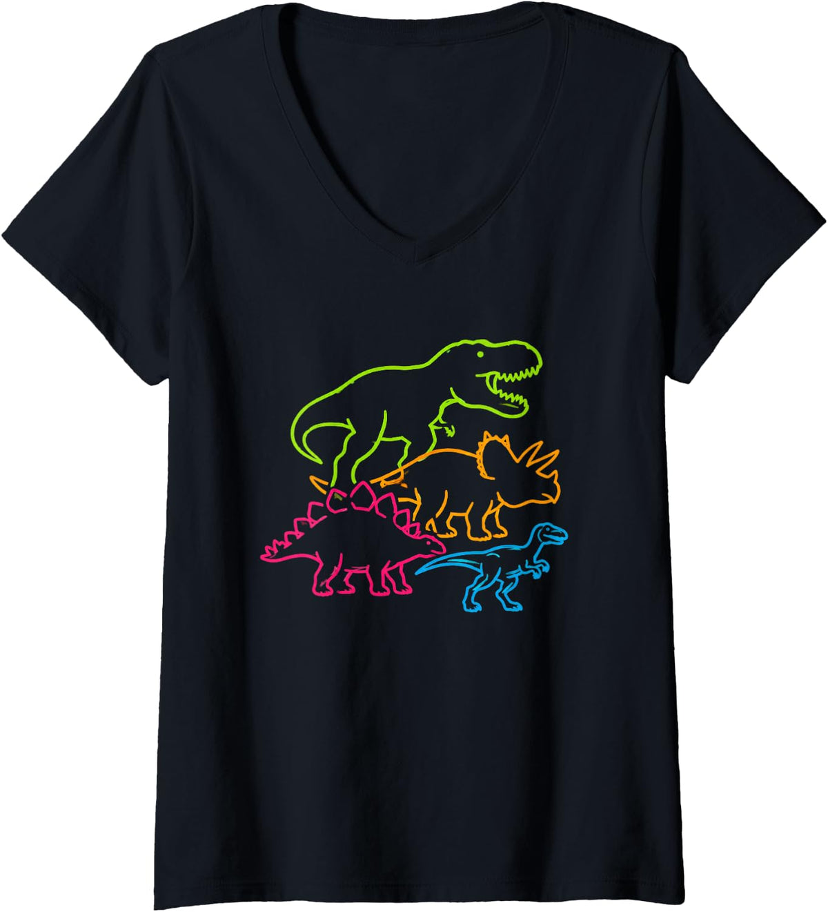 Women's Cute Dinosaur Lover Tee for Kids – Adorable Animal Design V-Neck T-Shirt - Black