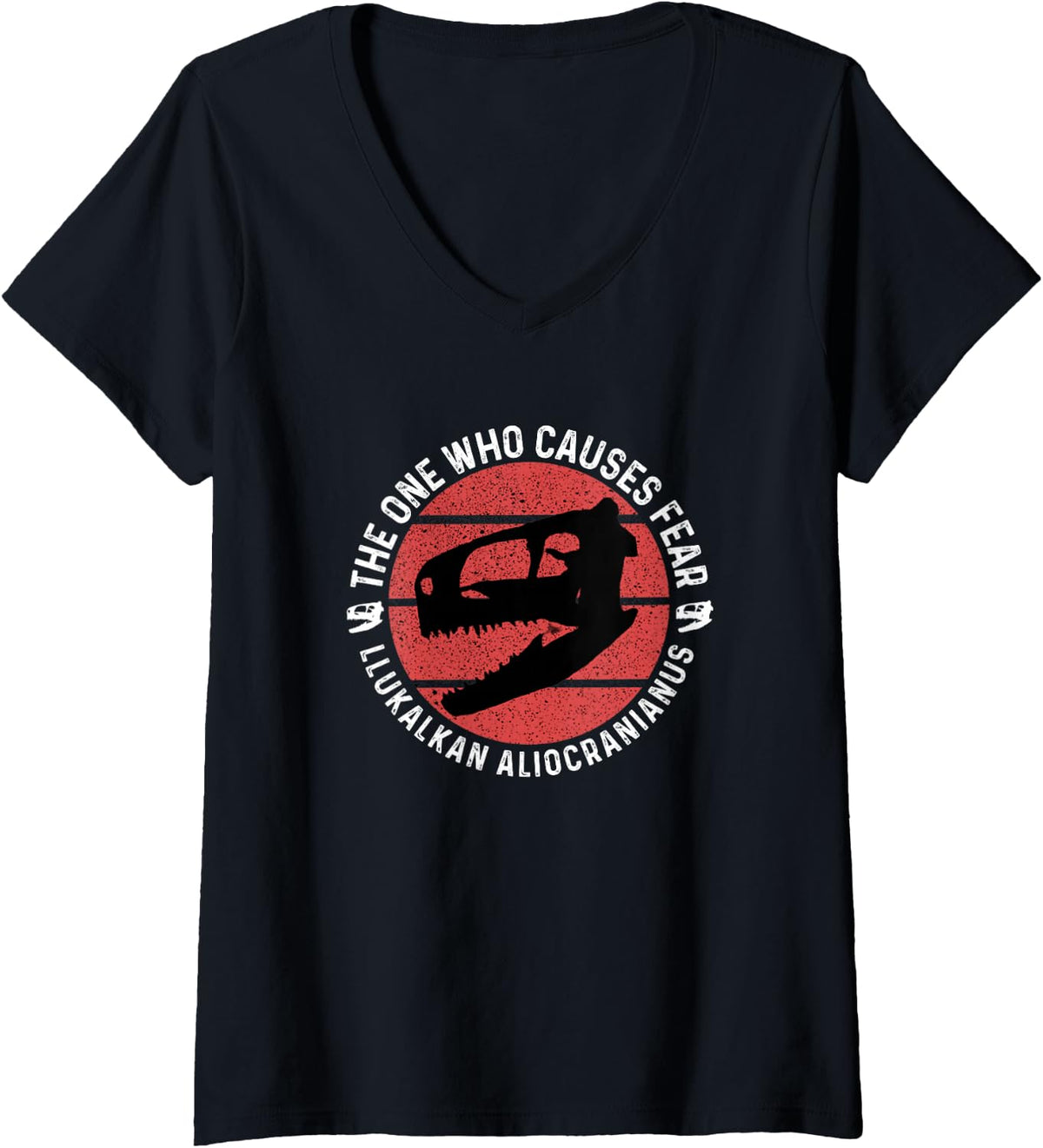 Women's New Dinosaur Discovery 2021 llukalkan aliocranianus Fossil V-Neck T-Shirt - Black