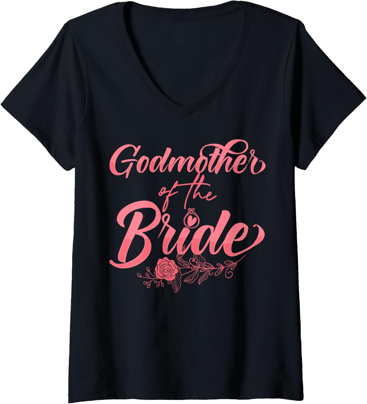 Women's Bridal Party Wedding Bride Godmother V-Neck T-Shirt - Black