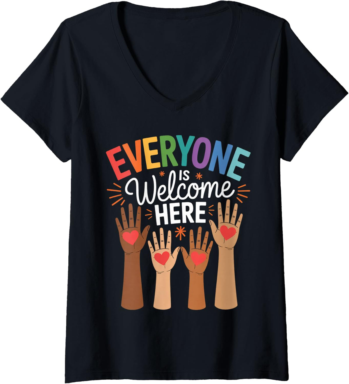 Women's Inclusive Hearts Shirt Daycare Staff Apparel V-Neck T-Shirt - Black